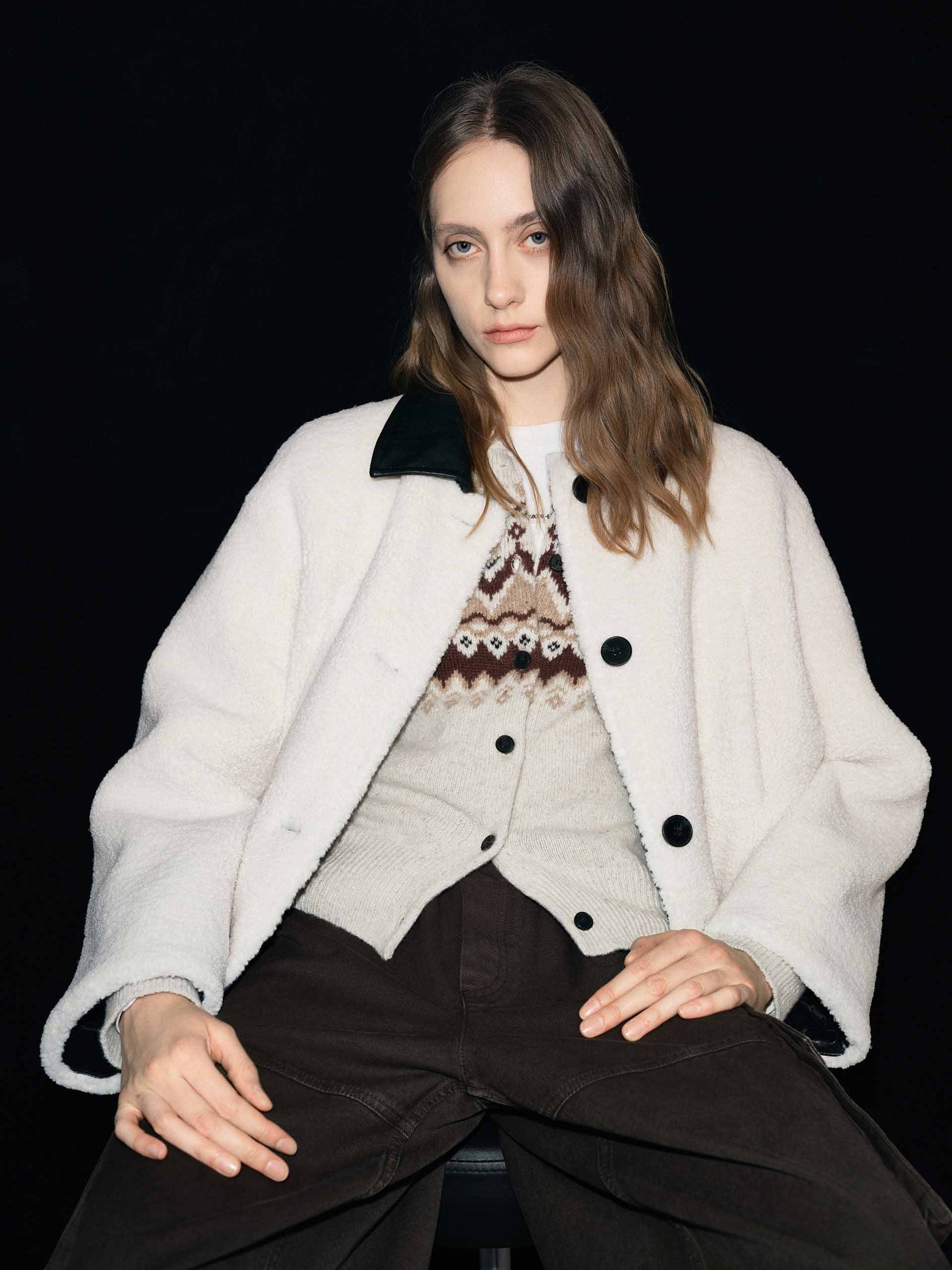 Leather Collar Button Coat