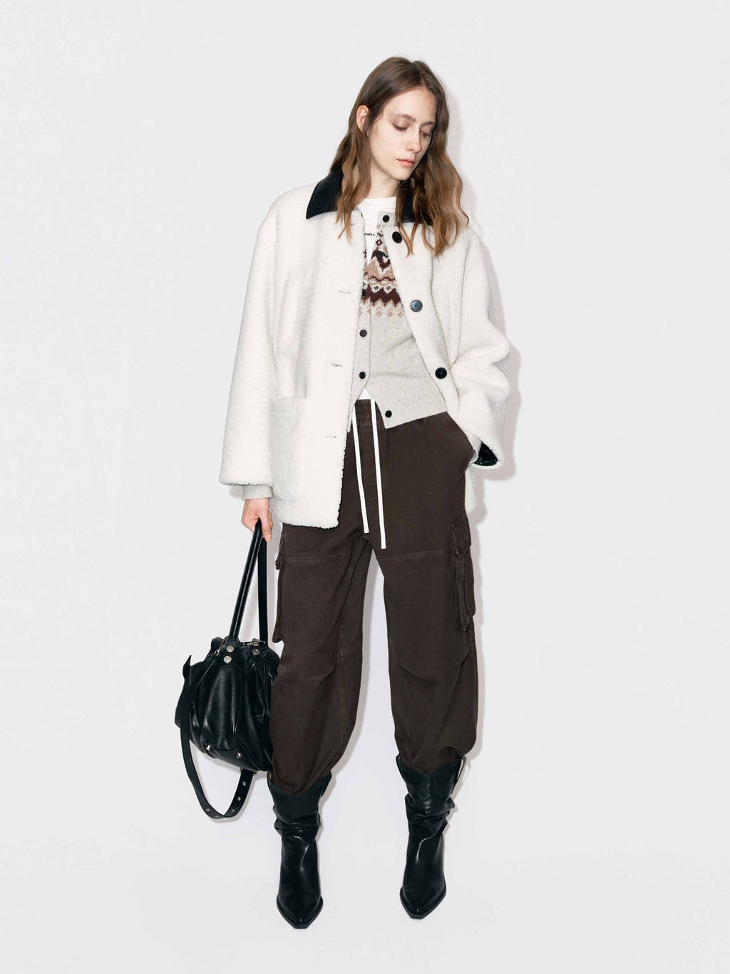 Leather Collar Button Coat