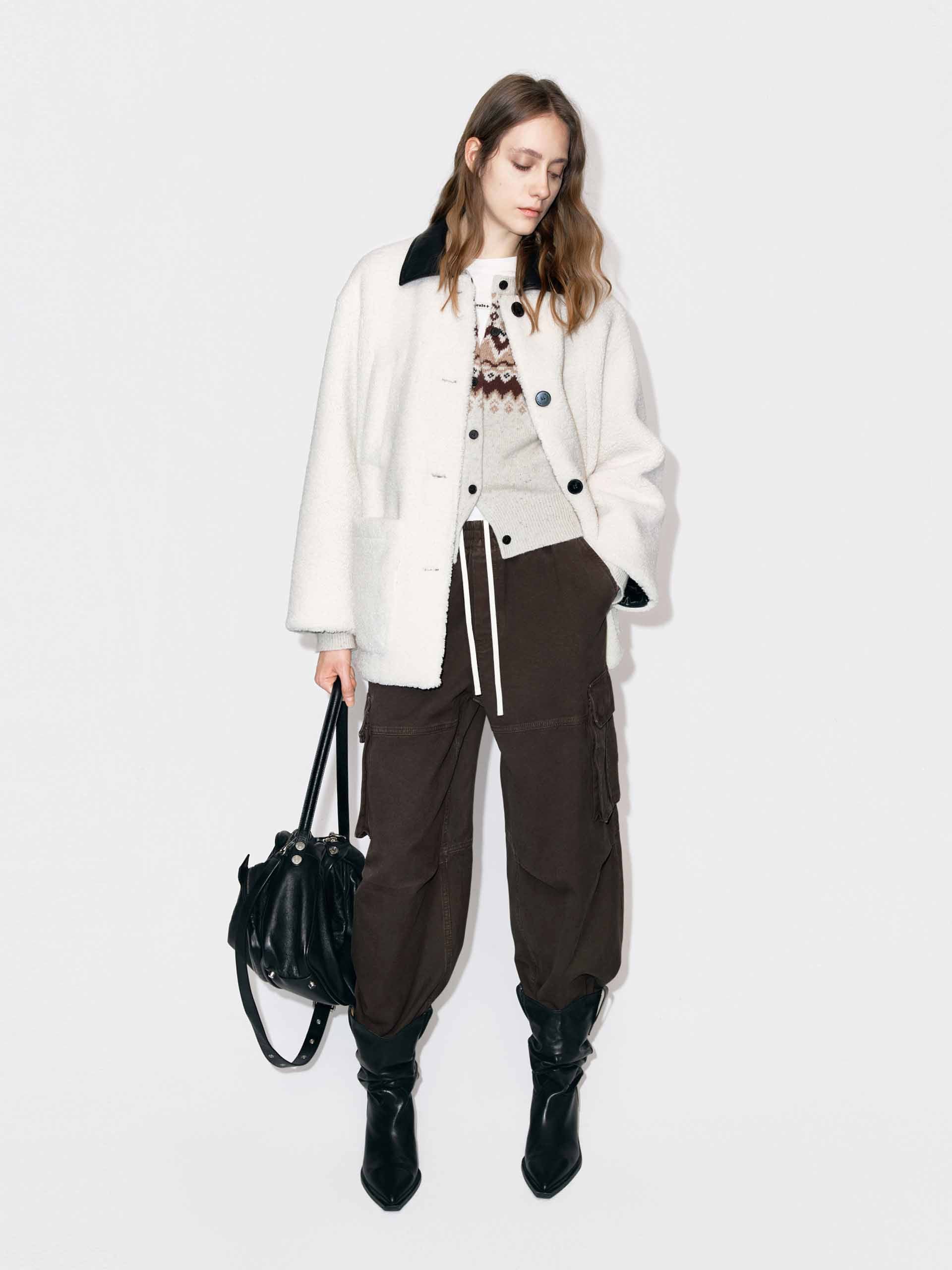Leather Collar Button Coat