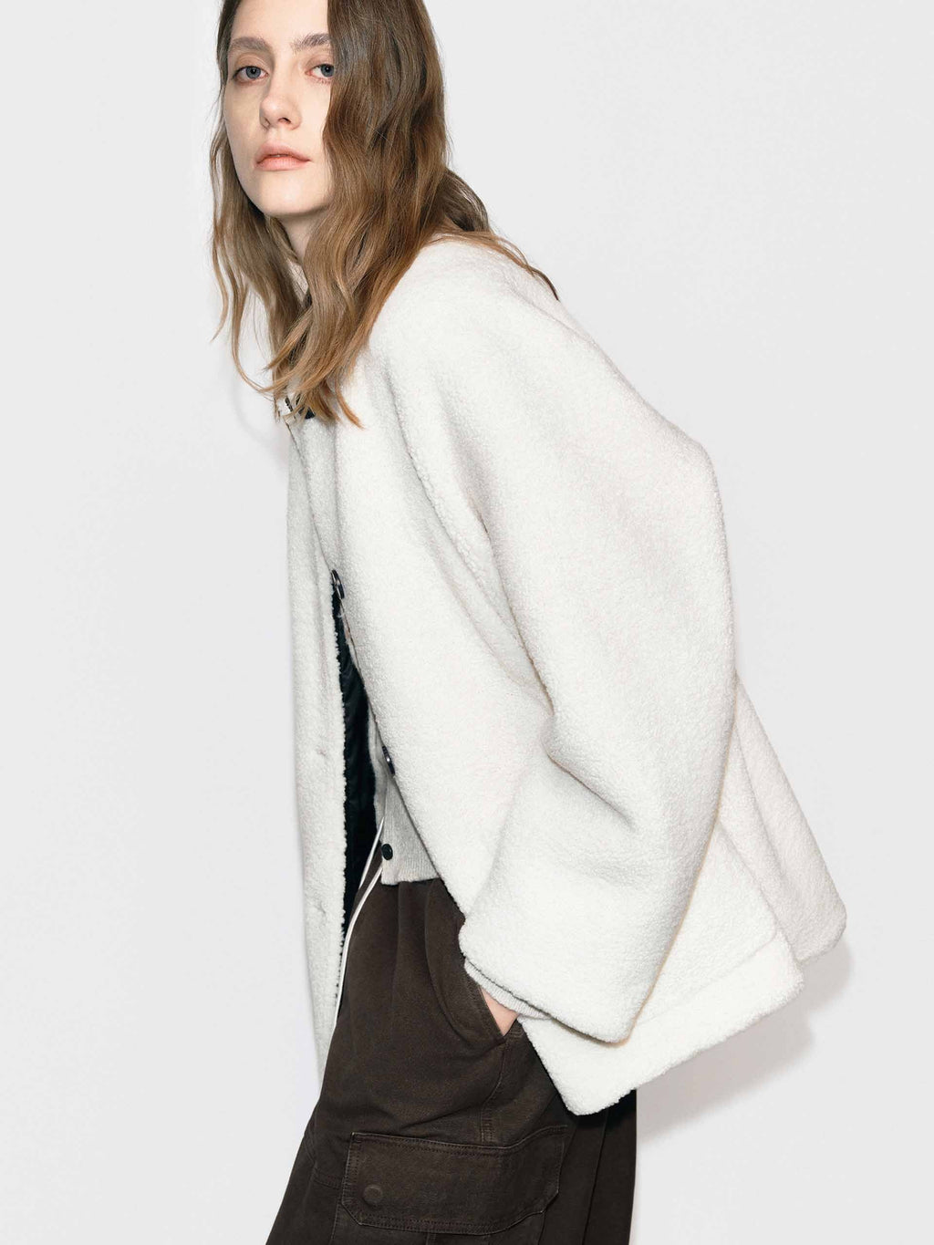 Leather Collar Button Coat