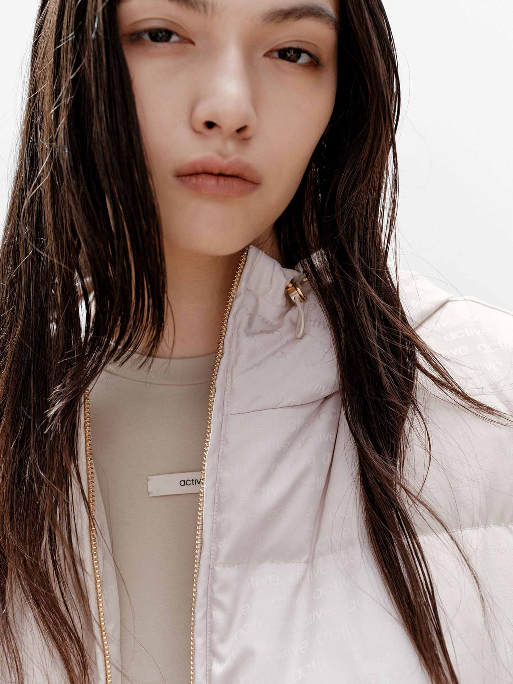 Logo Print Cropped Down Jacket