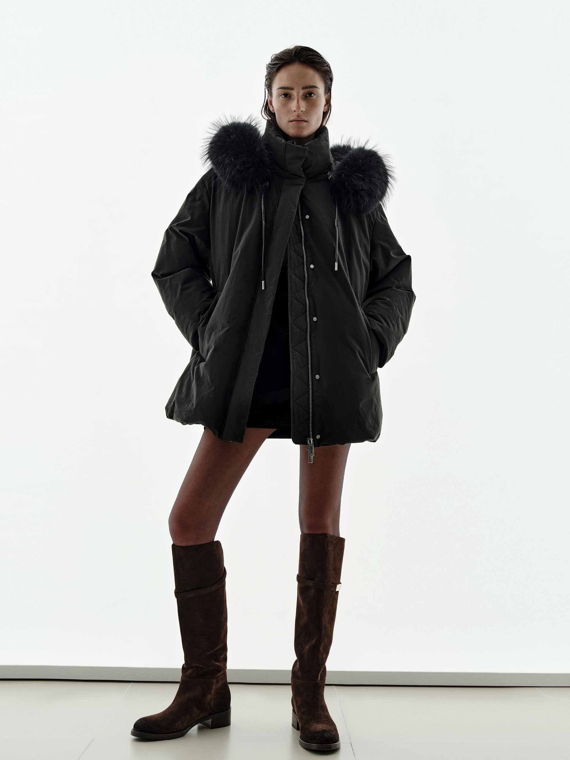 Fur Strip Hooded Down Jacket