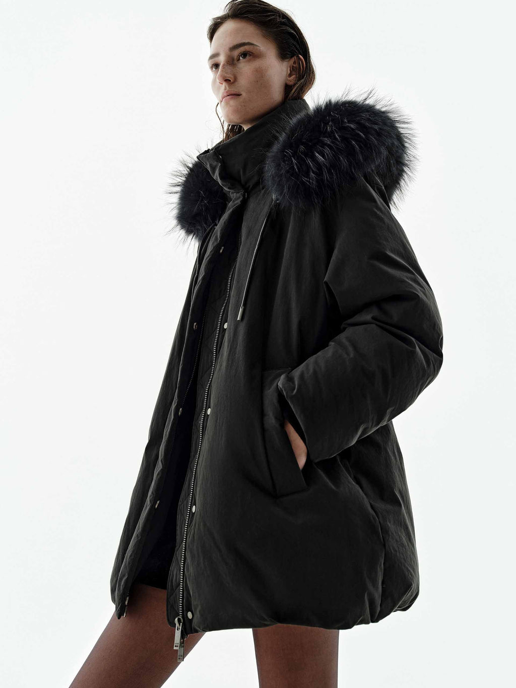 Fur Strip Hooded Down Jacket