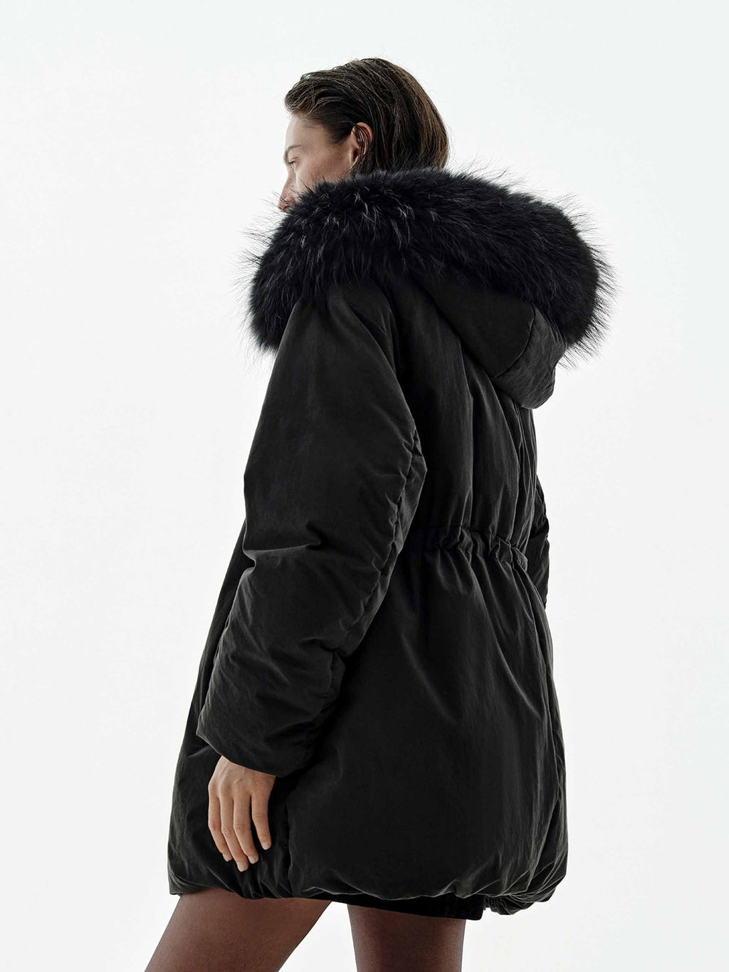 Fur Strip Hooded Down Jacket