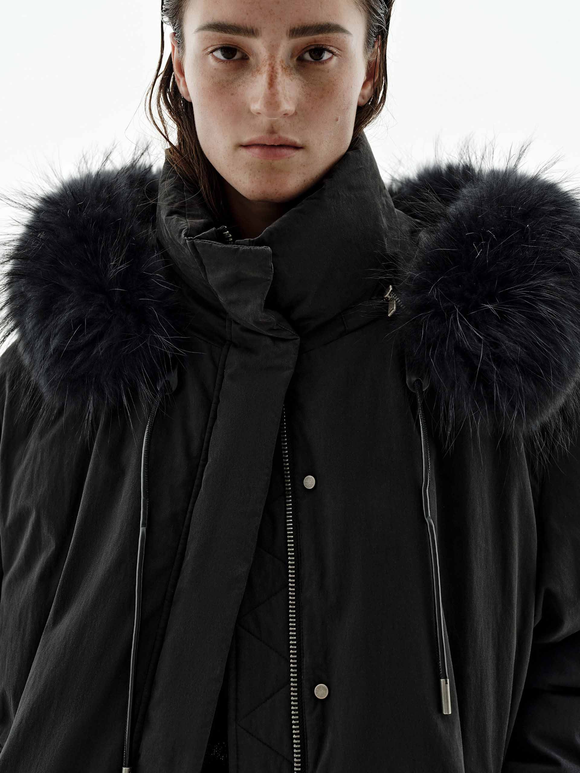 Fur Strip Hooded Down Jacket