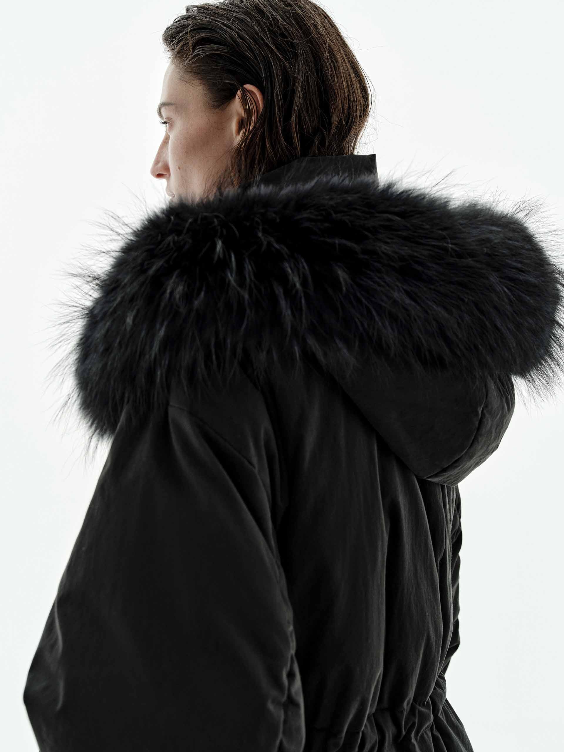 Fur Strip Hooded Down Jacket
