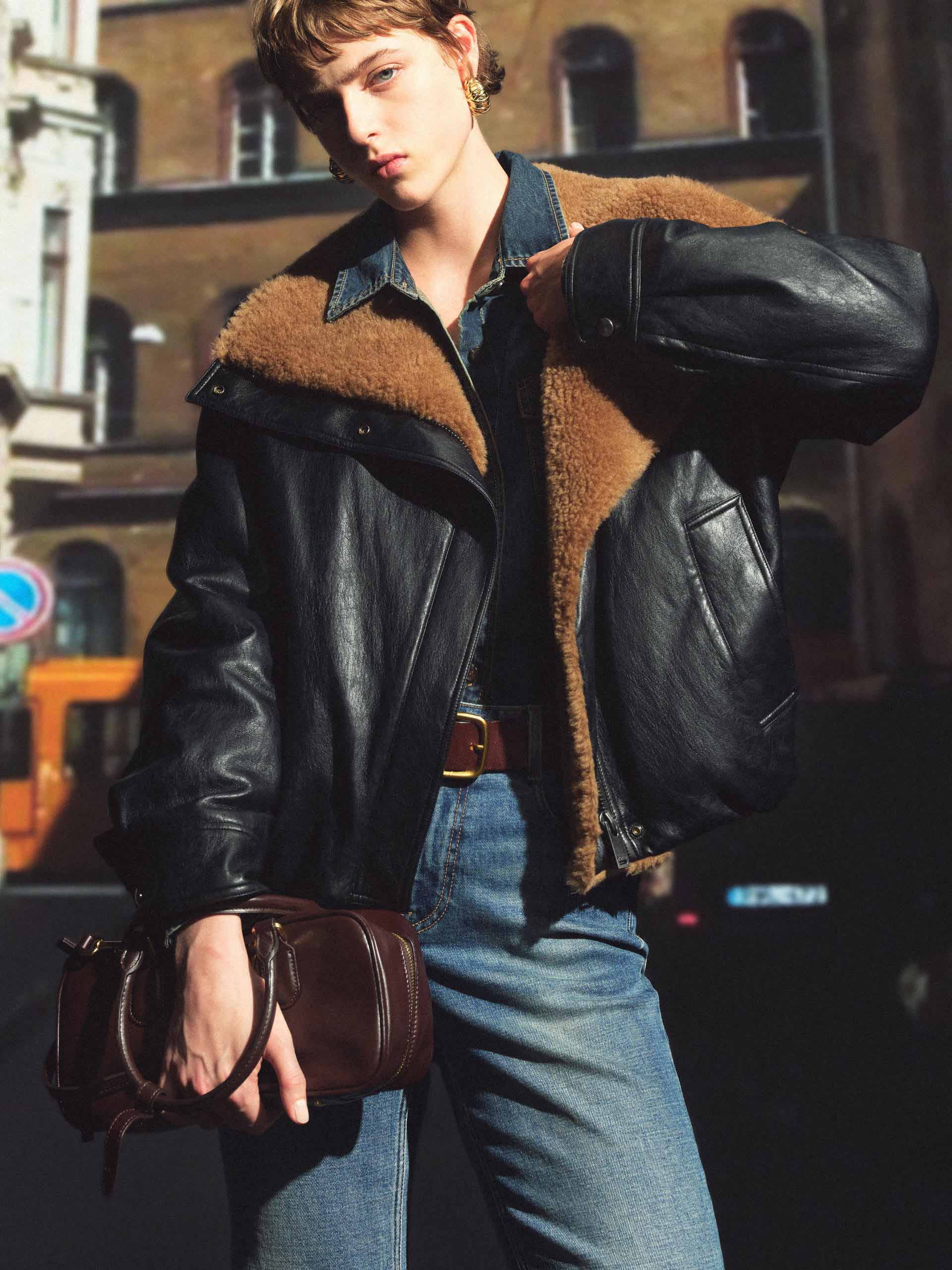 Cropped Leather Down Jacket