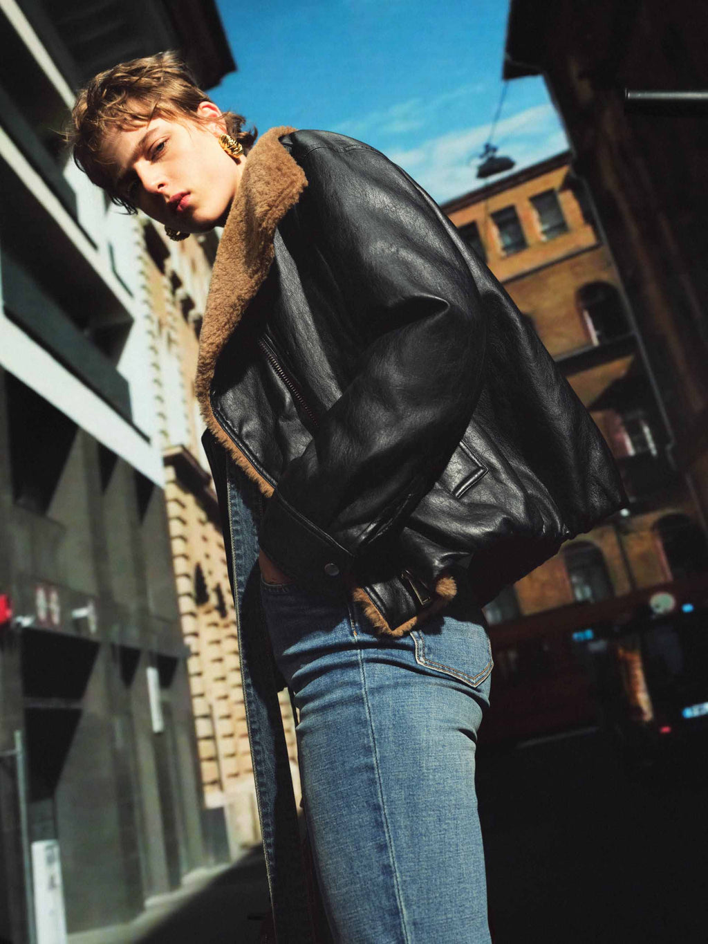 Cropped Leather Down Jacket