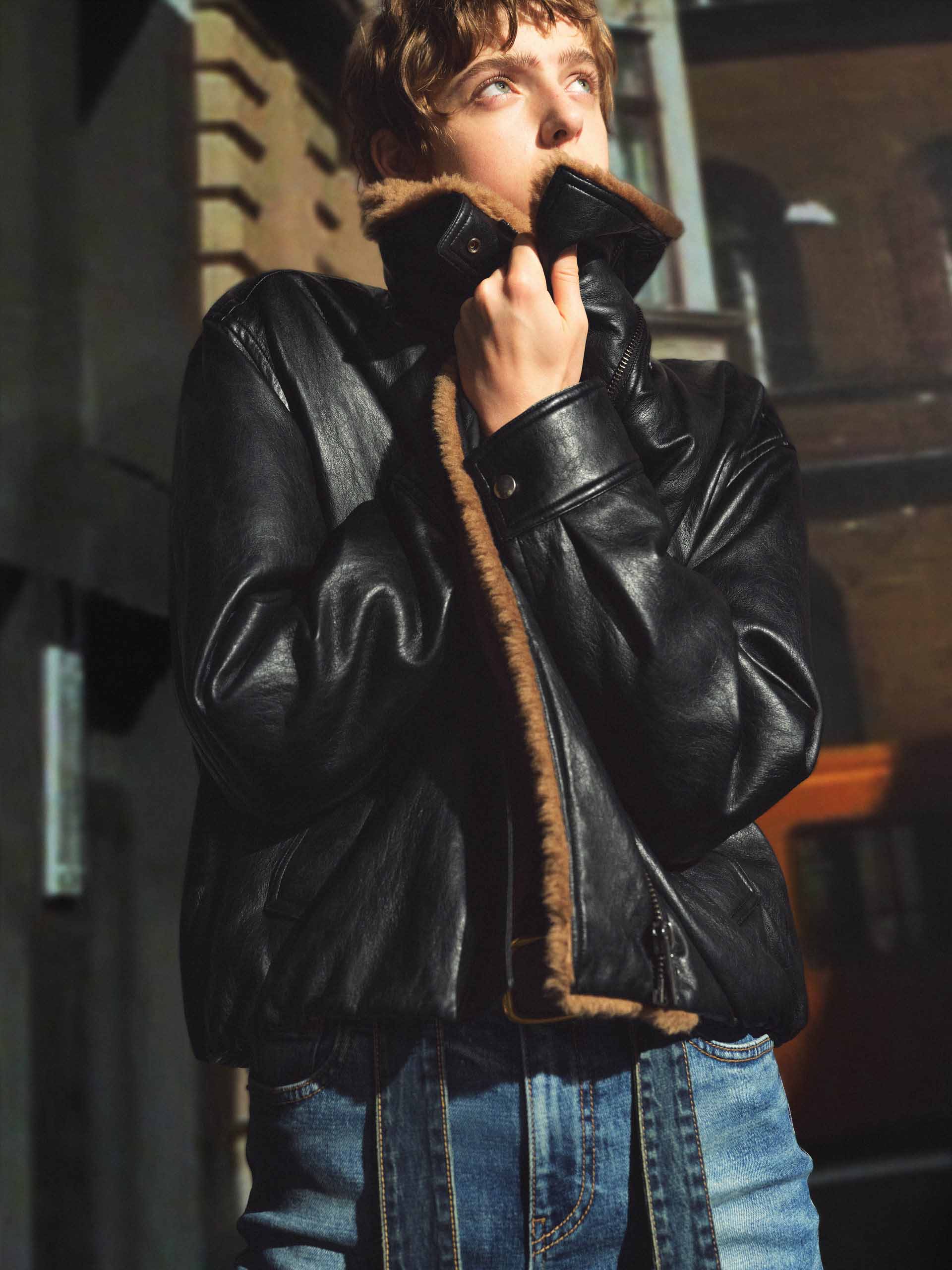 Cropped Leather Down Jacket