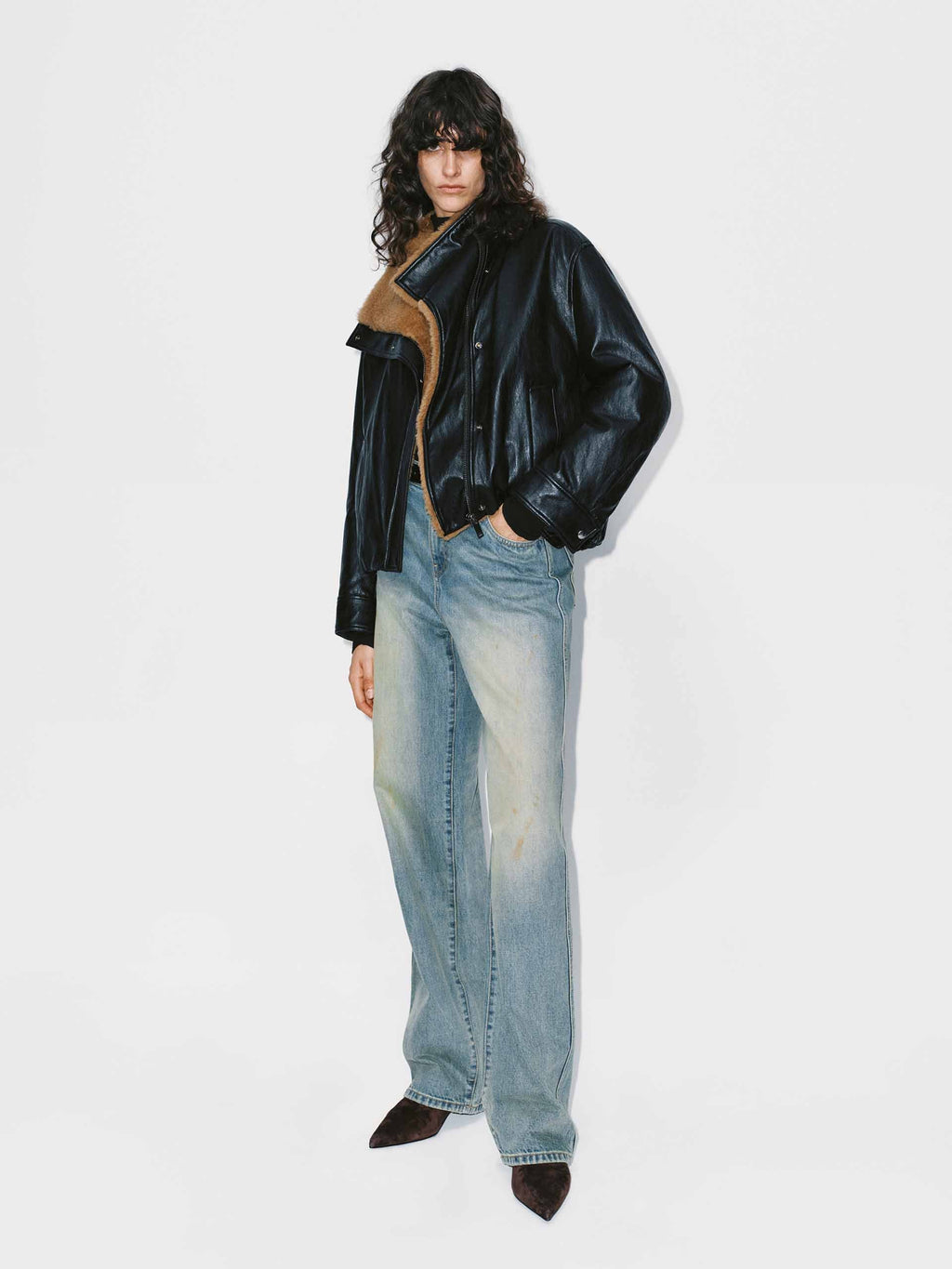 Cropped Leather Down Jacket