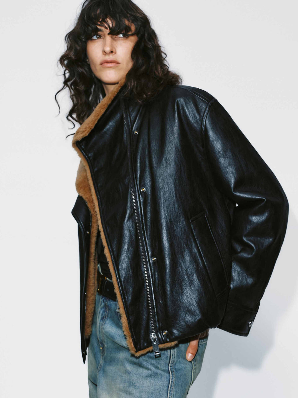 Cropped Leather Down Jacket