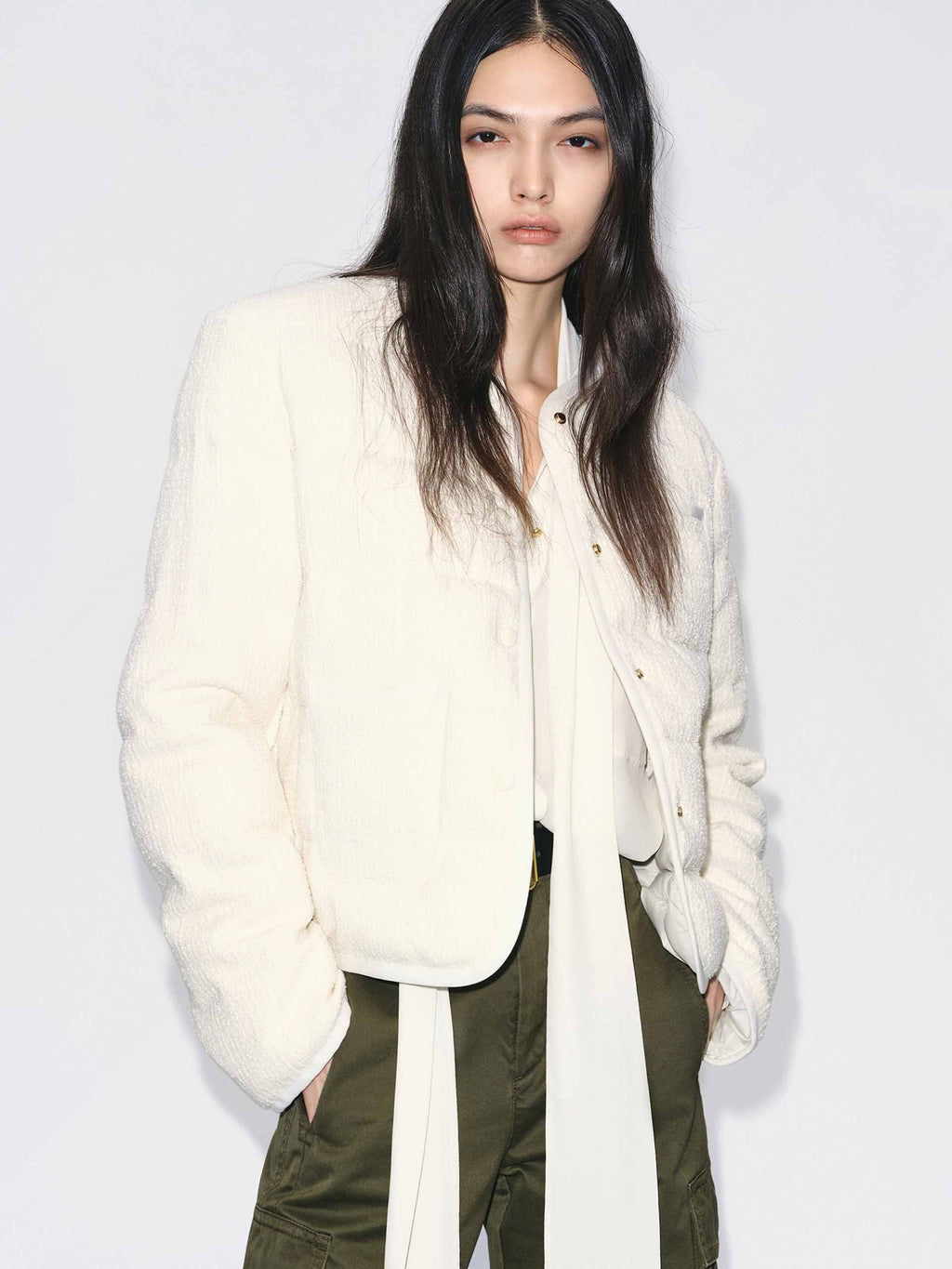 Collarless Cropped Down Jacket