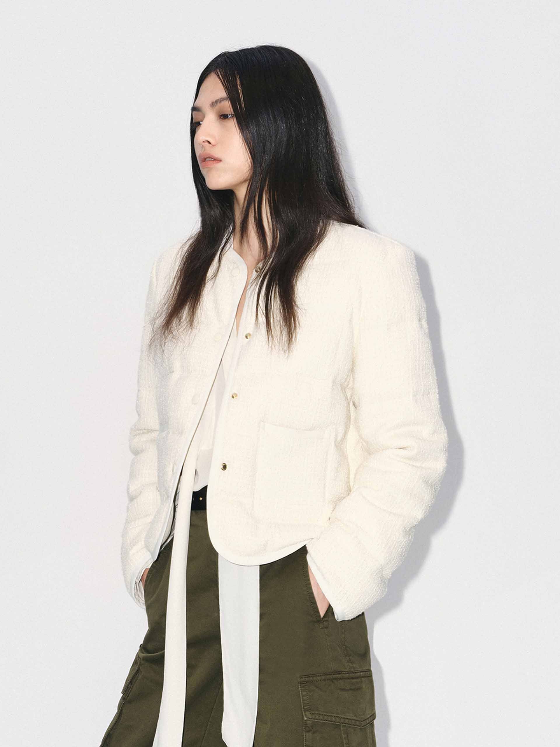 Collarless Cropped Down Jacket