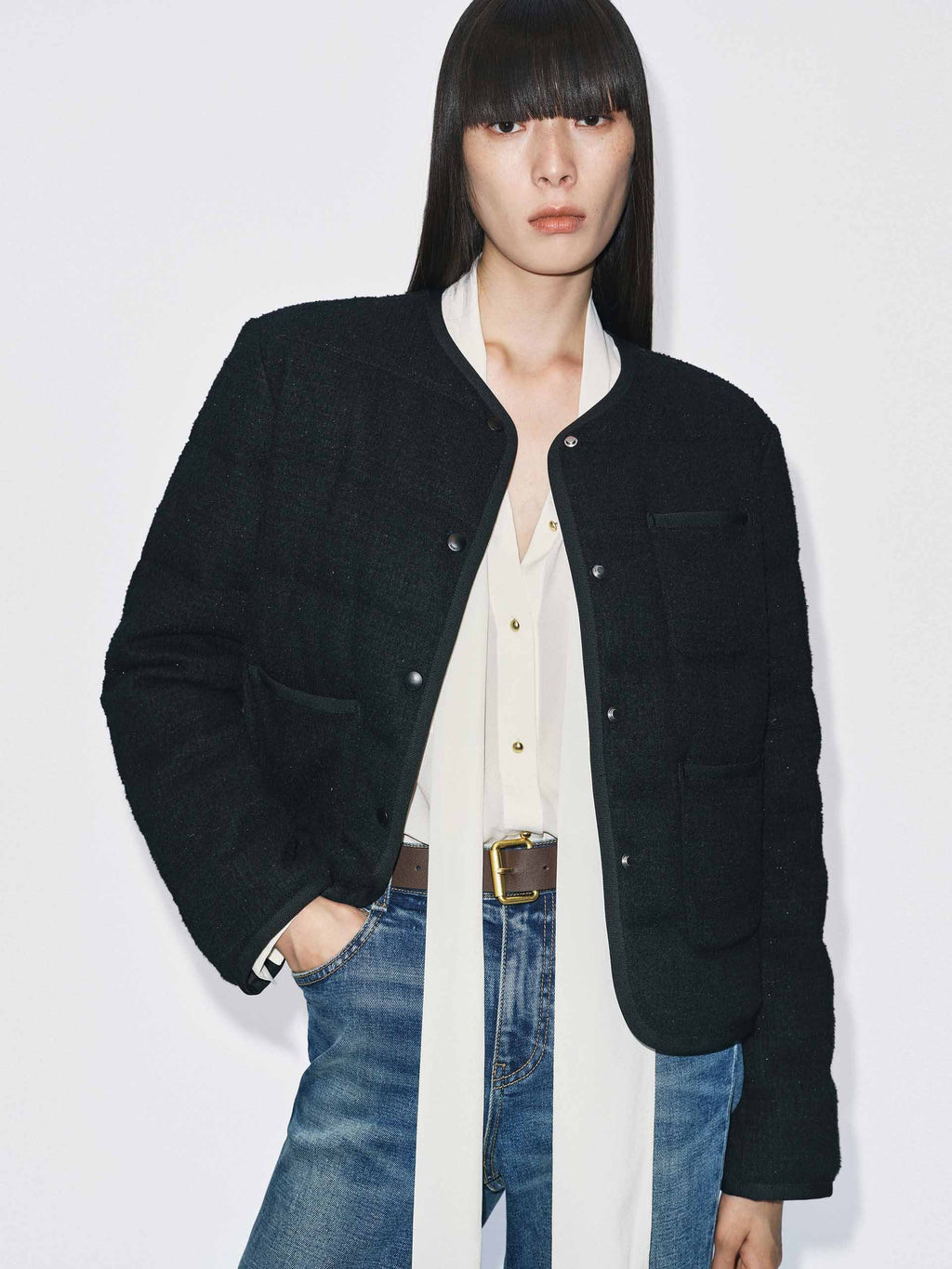 Collarless Cropped Down Jacket
