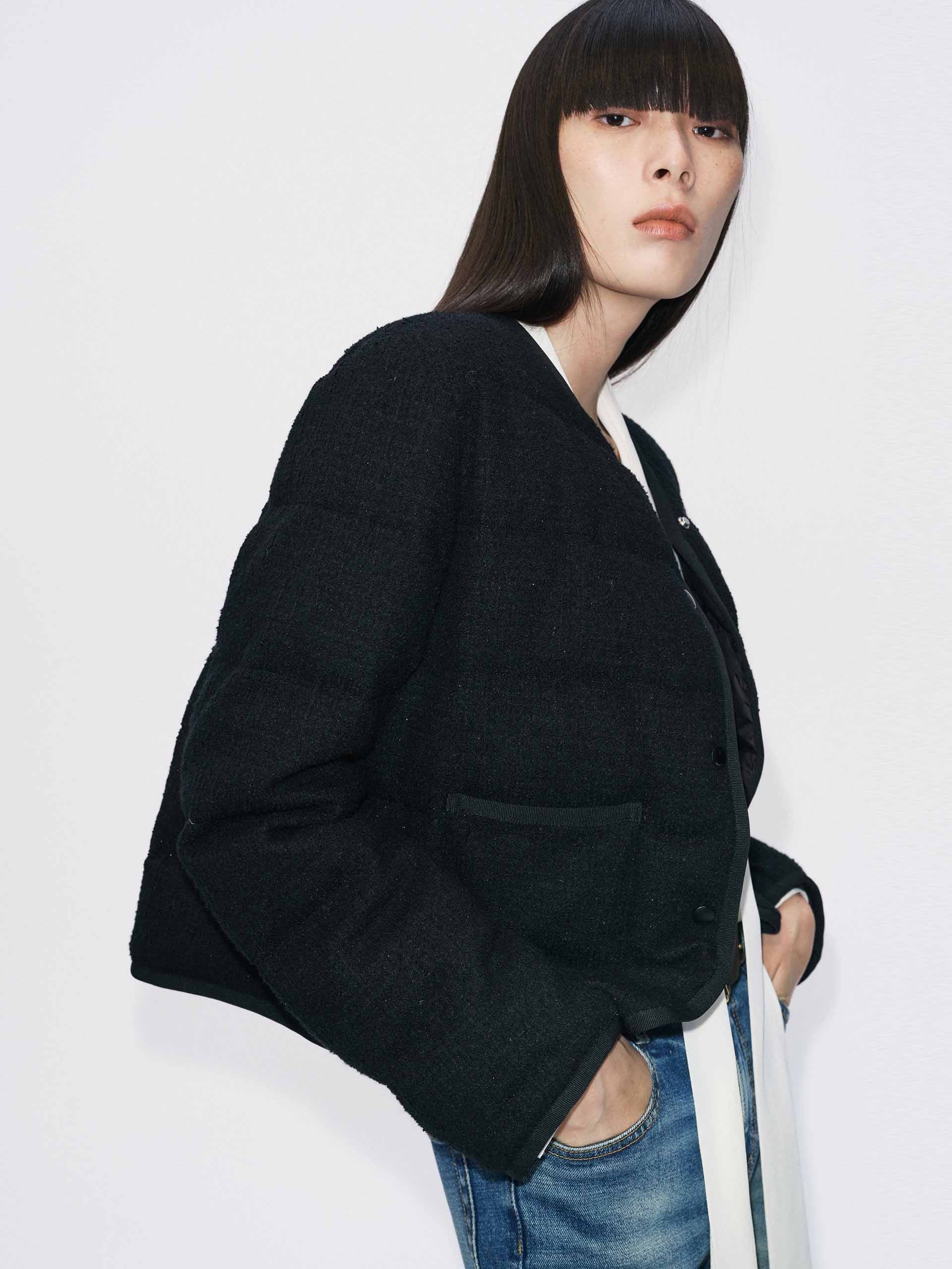 Collarless Cropped Down Jacket