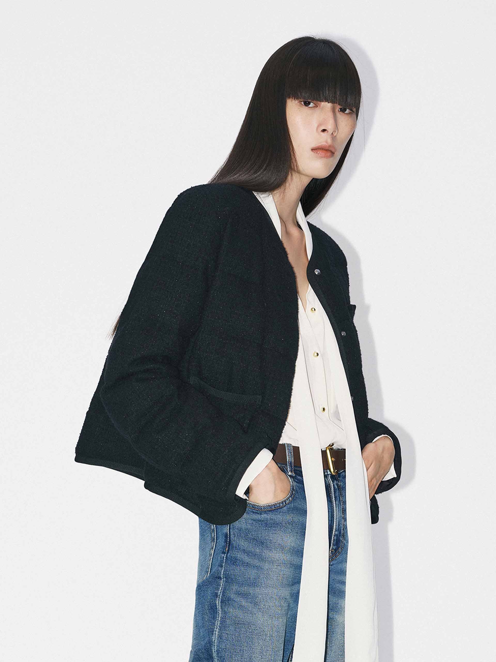 Collarless Cropped Down Jacket