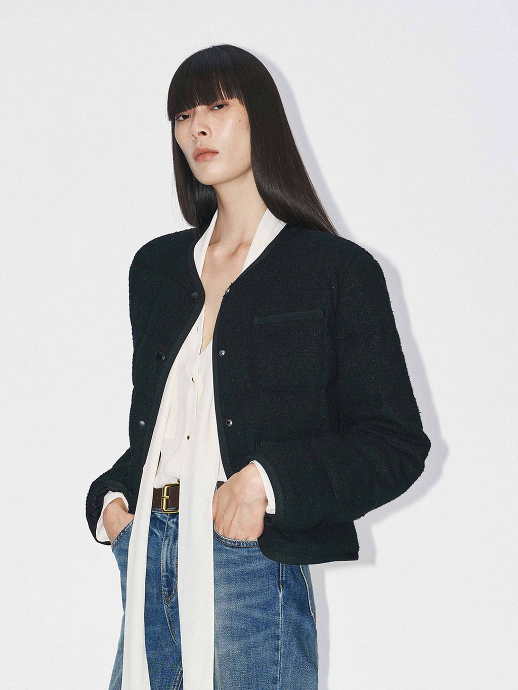 Collarless Cropped Down Jacket