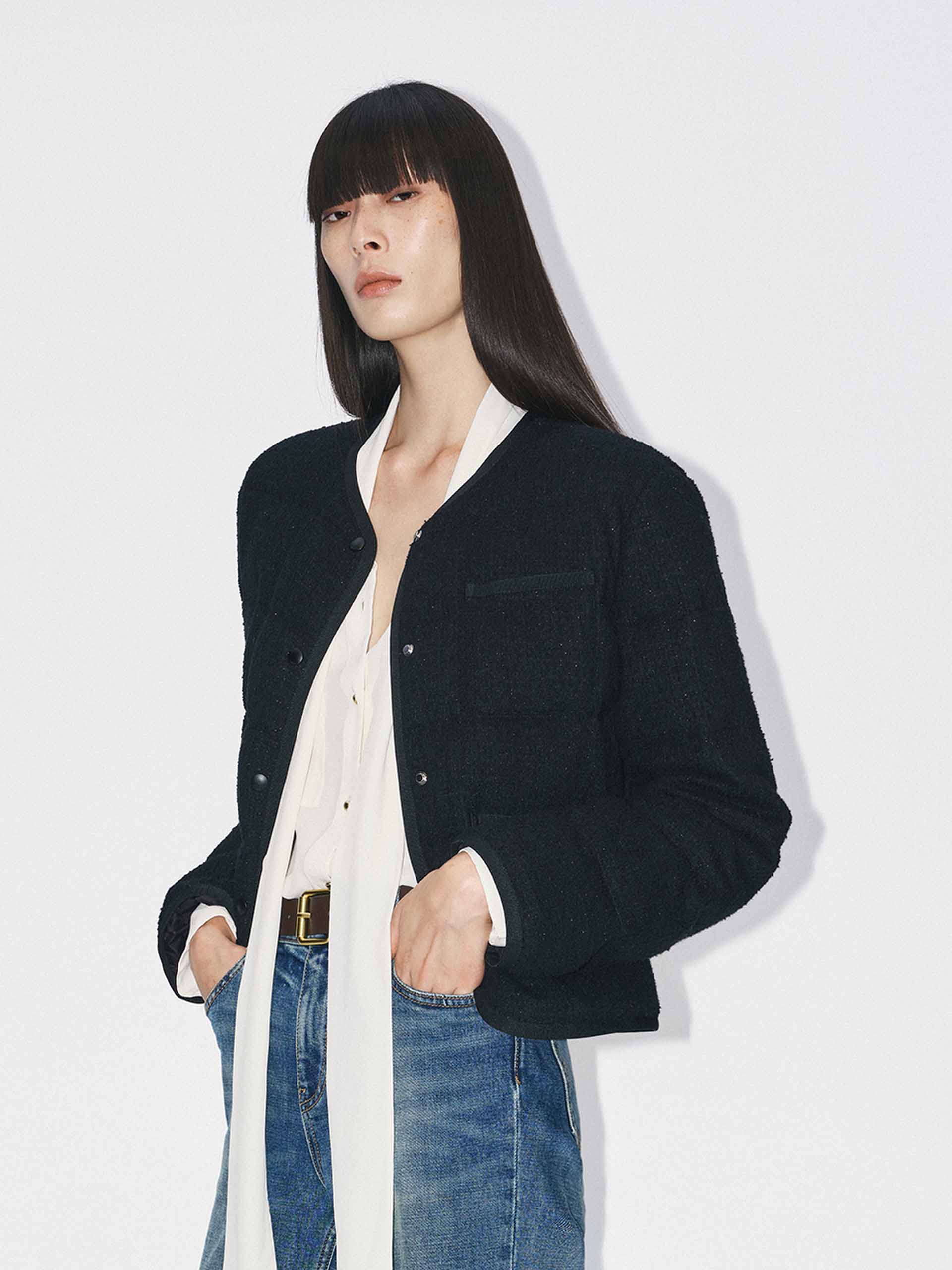 Collarless Cropped Down Jacket