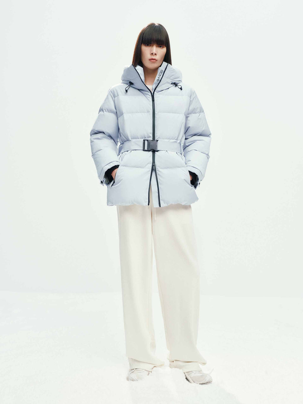 Hooded Down Jacket With Buckle