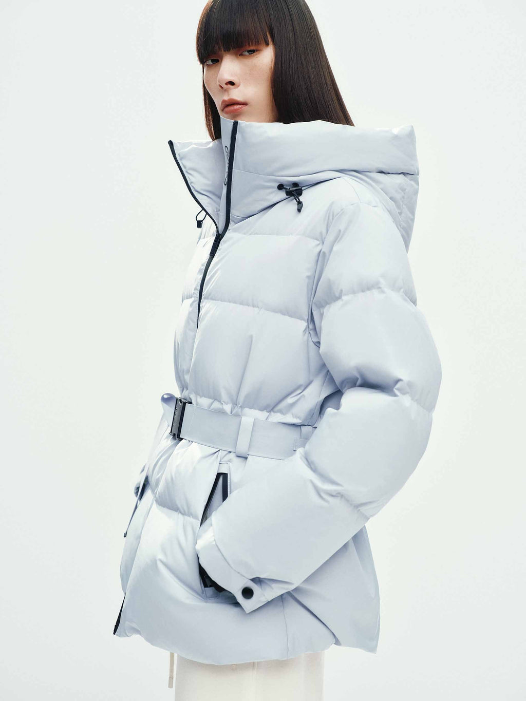 Hooded Down Jacket With Buckle