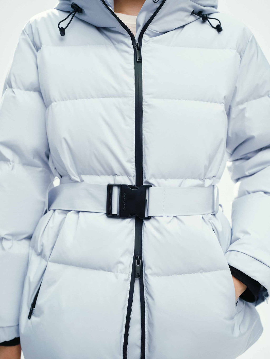 Hooded Down Jacket With Buckle