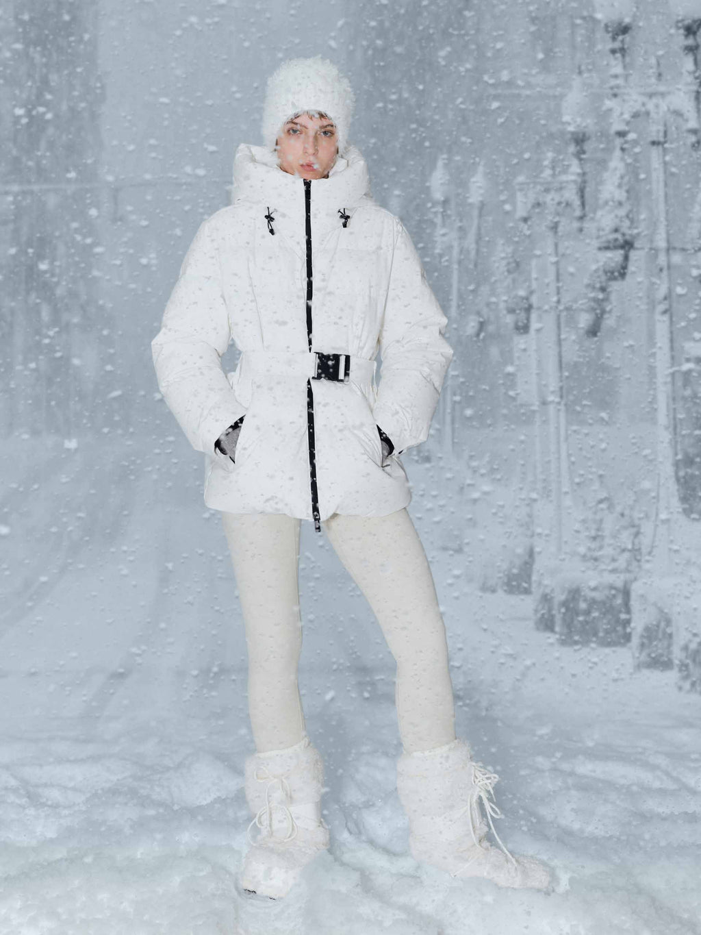 Hooded Down Jacket With Buckle