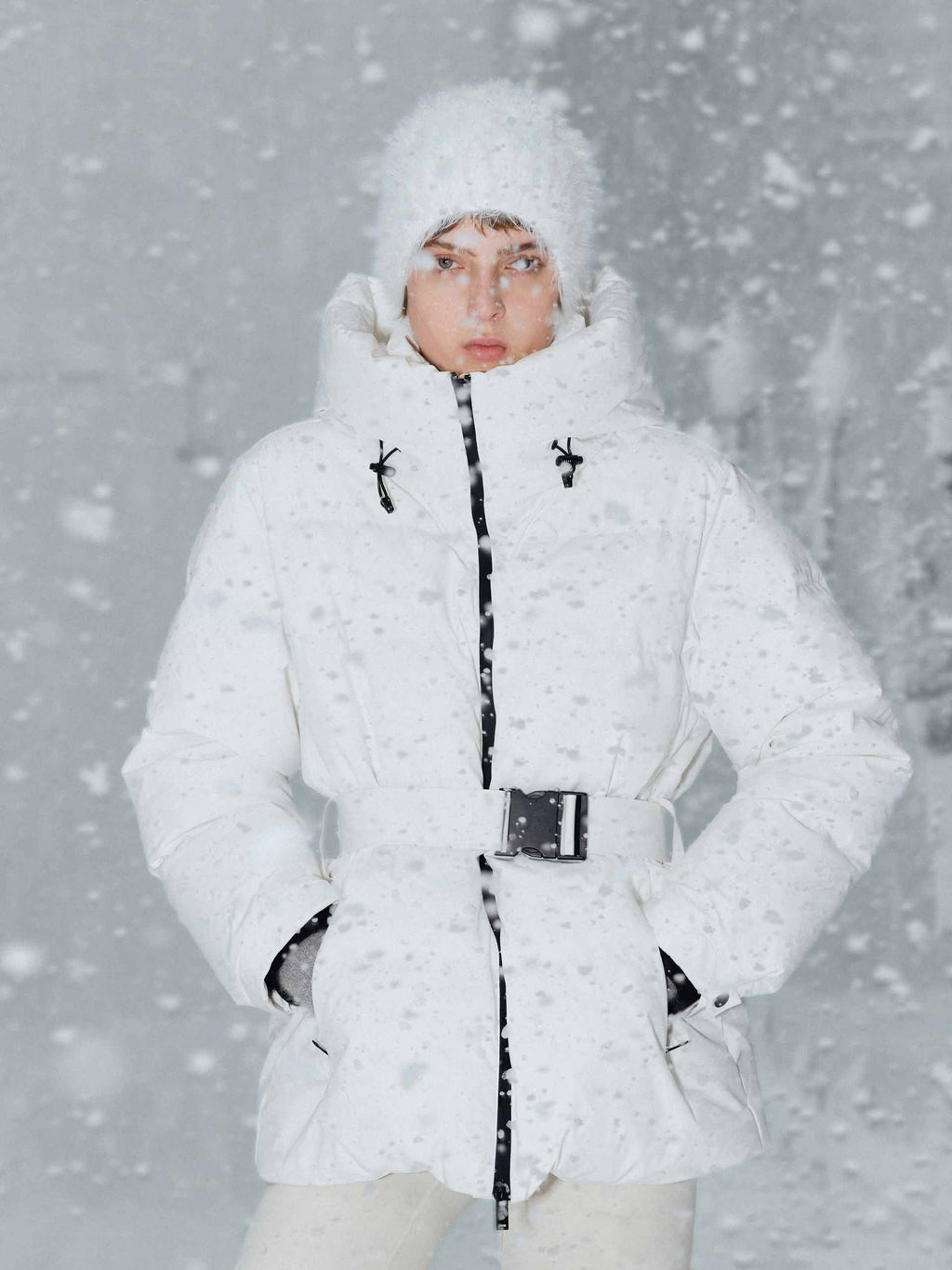 Hooded Down Jacket With Buckle