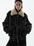 Fur Collar Leather Down Jacket