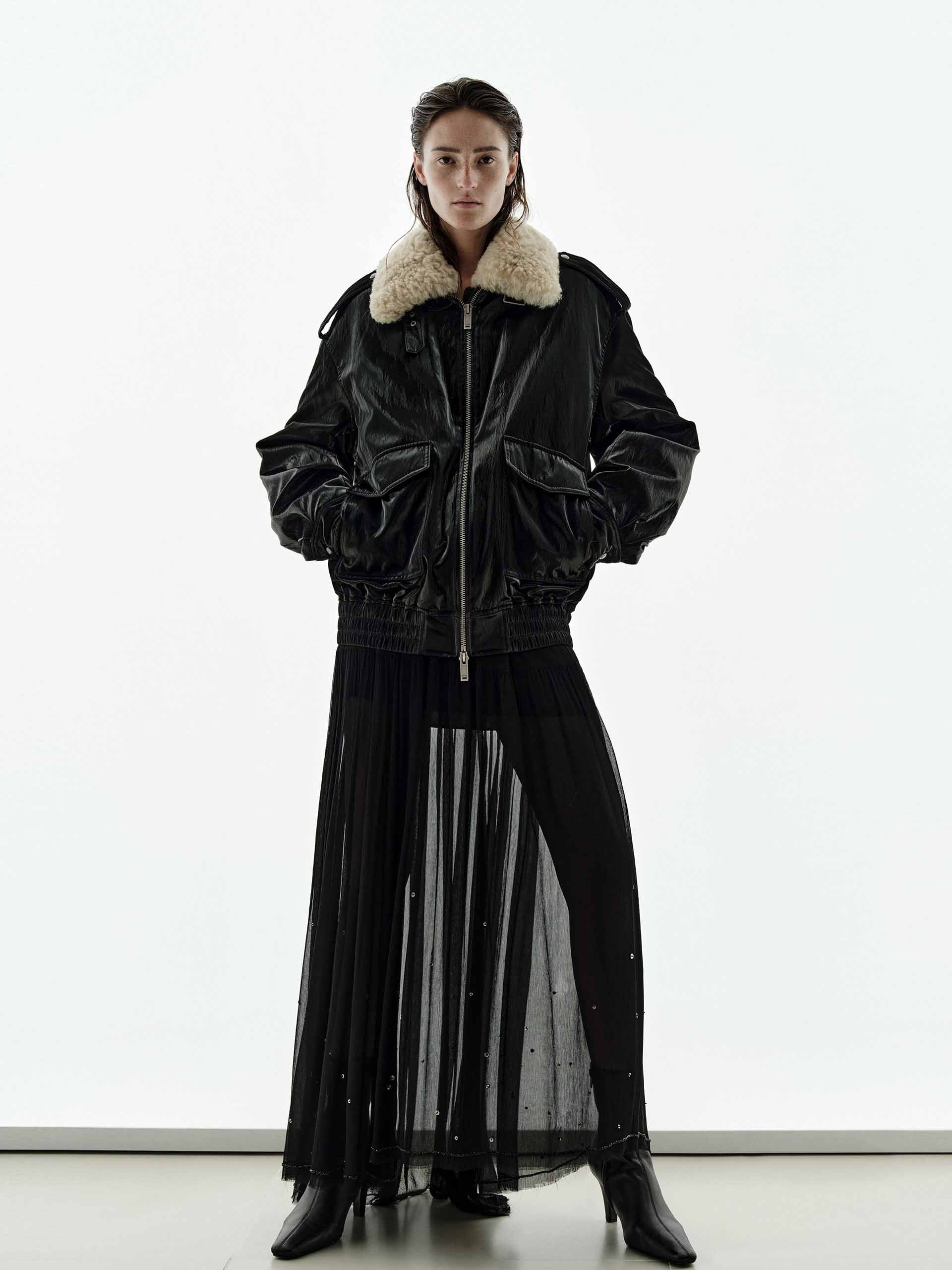Fur Collar Leather Down Jacket