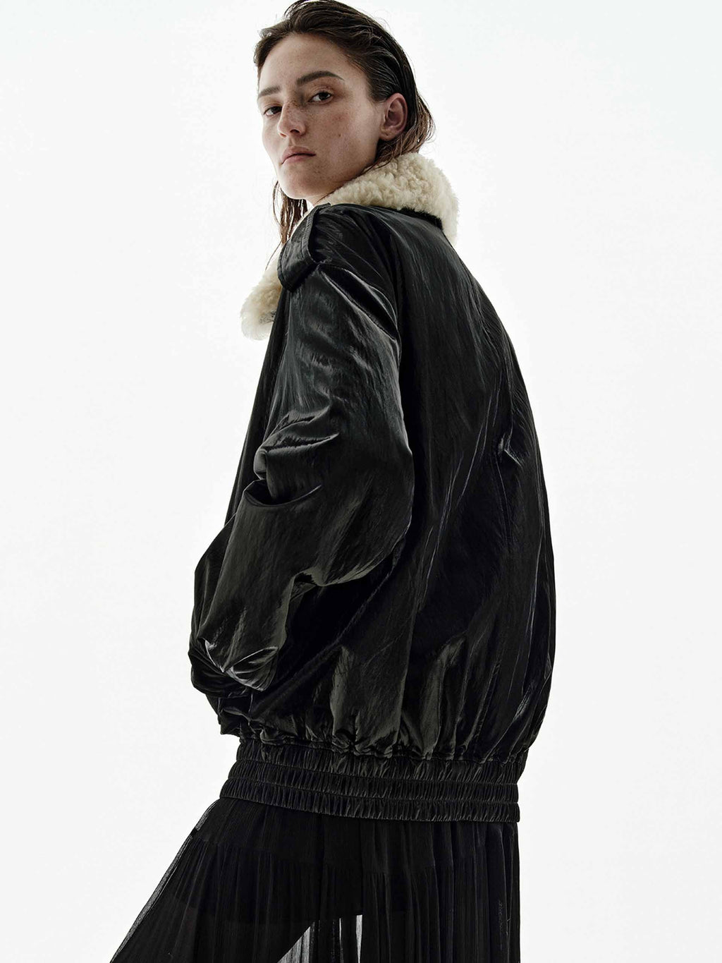 Fur Collar Leather Down Jacket