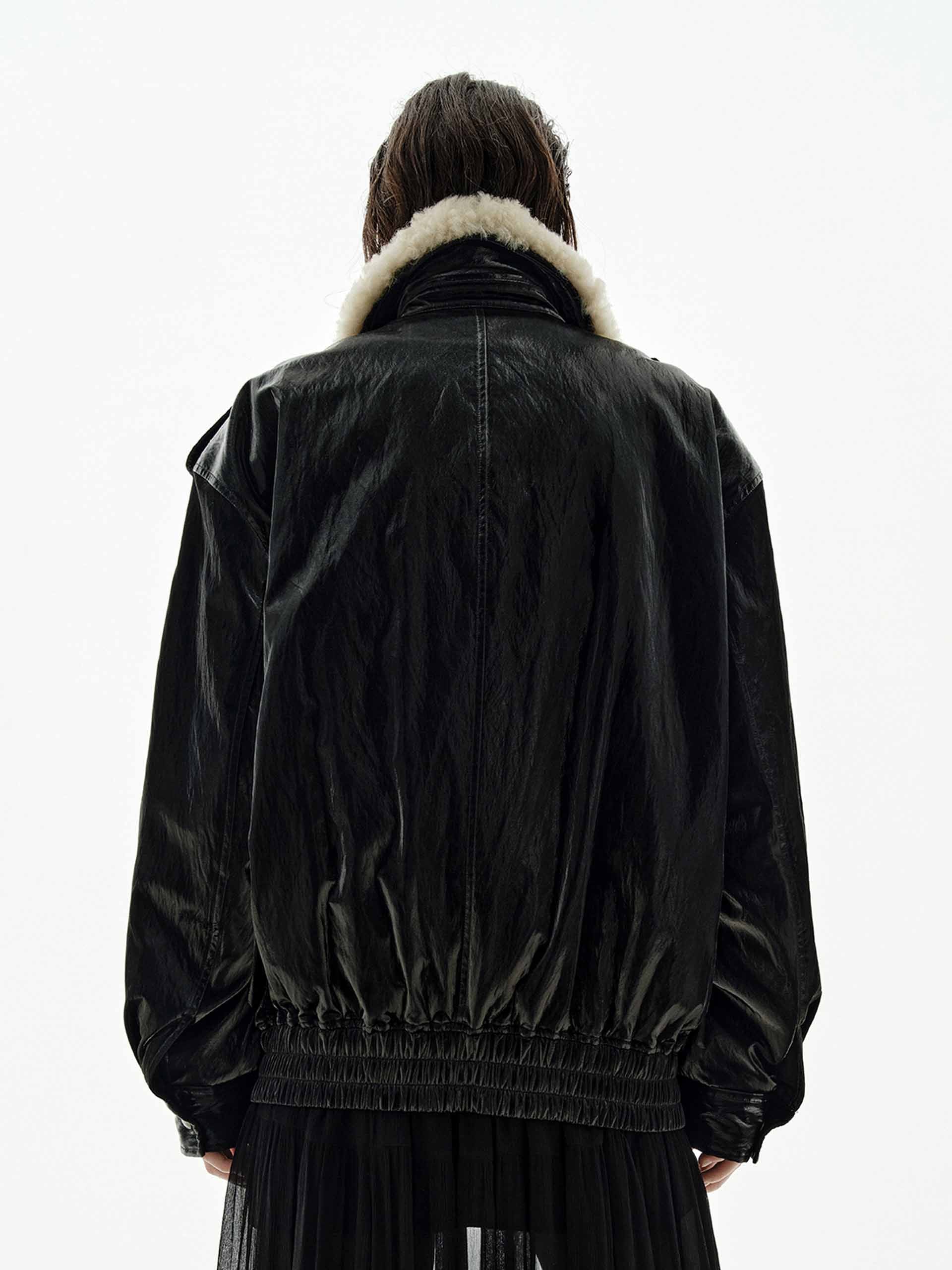 Fur Collar Leather Down Jacket