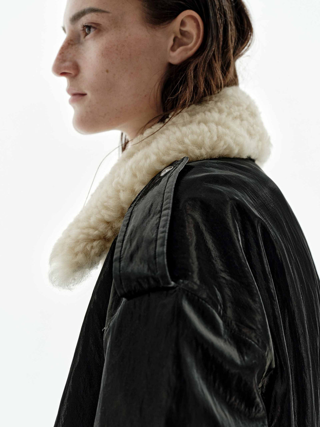 Fur Collar Leather Down Jacket
