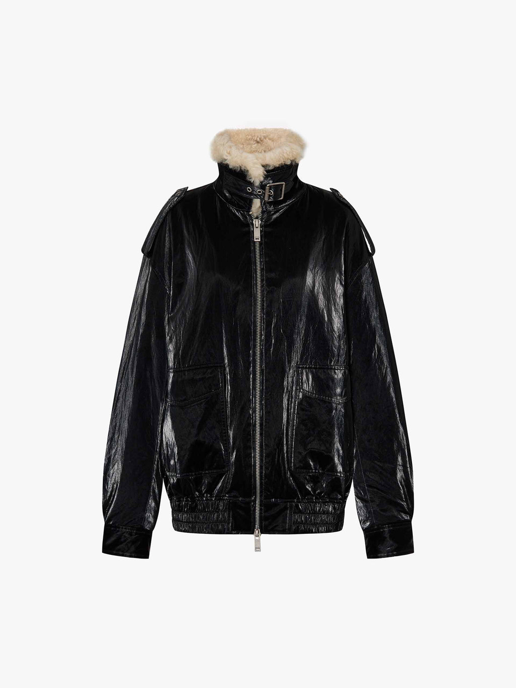 Fur Collar Leather Down Jacket