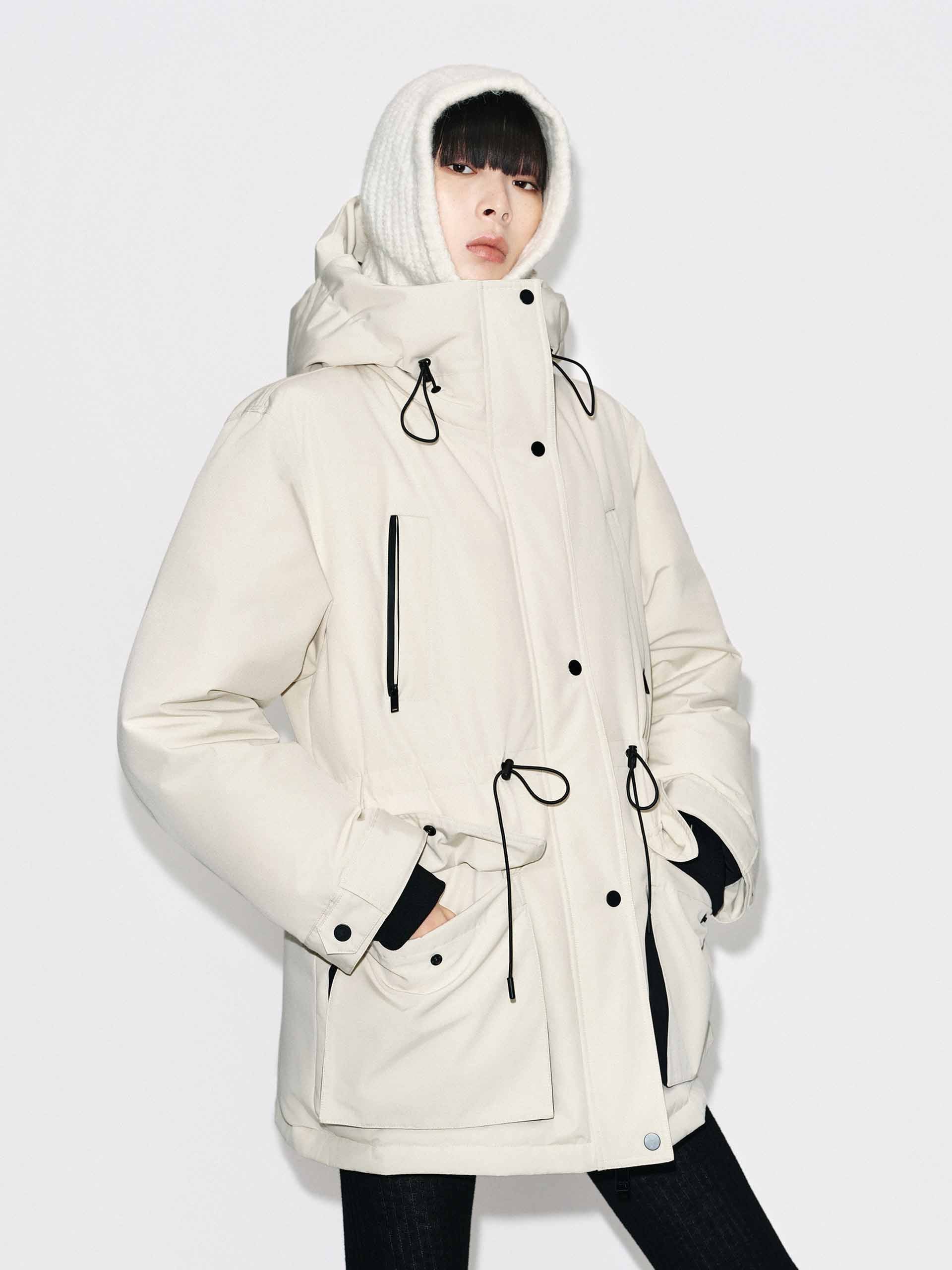 Mid-Length Hooded Down Jacket