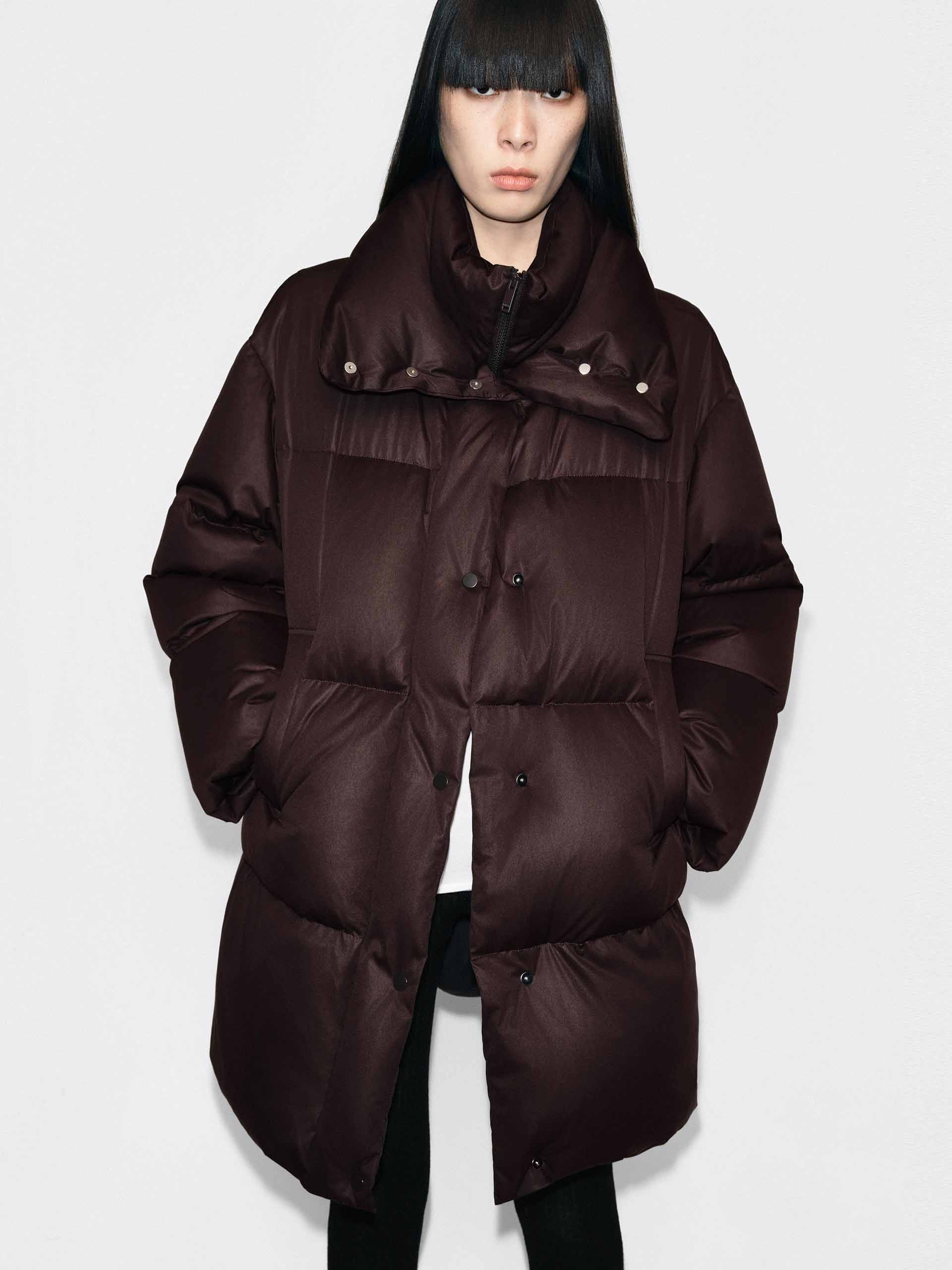 Midi Length Brown Down Jacket