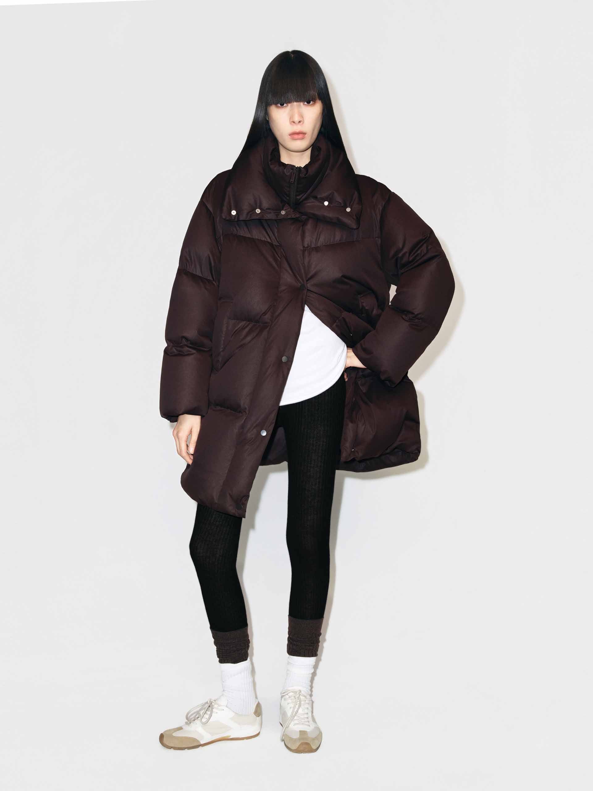 Midi Length Brown Down Jacket