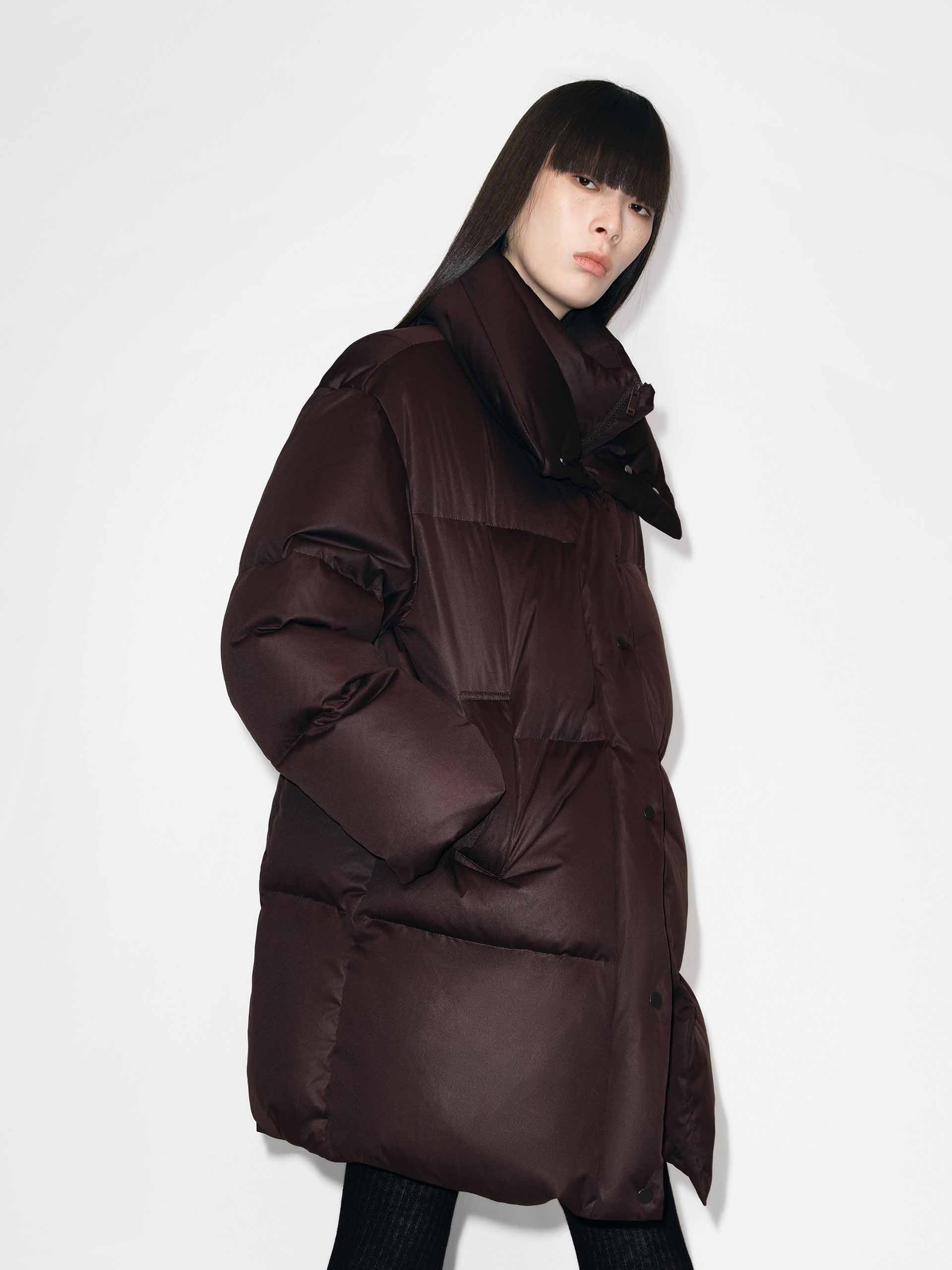 Midi Length Brown Down Jacket
