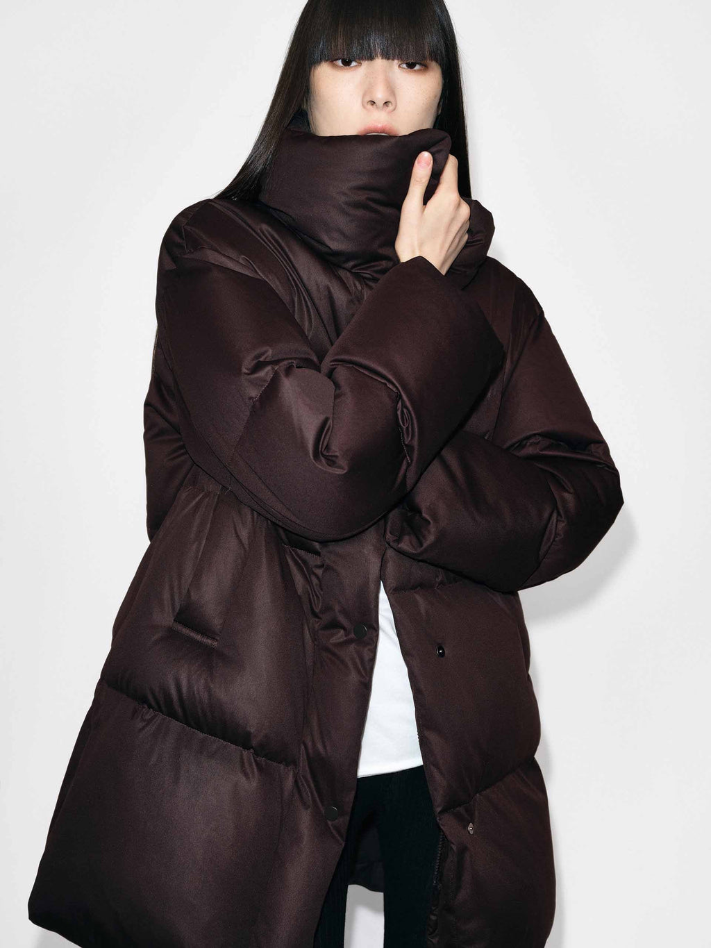 Midi Length Brown Down Jacket