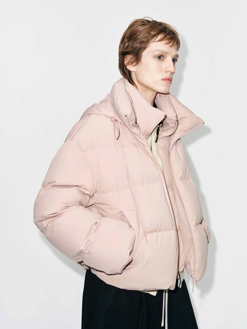 Cropped Hooded Down Jacket