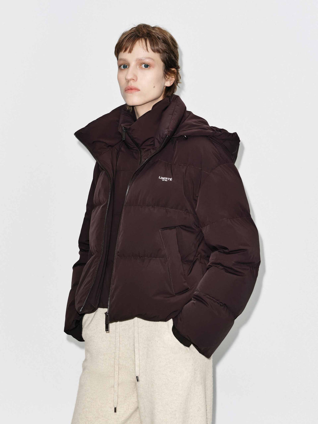 Cropped Hooded Down Jacket