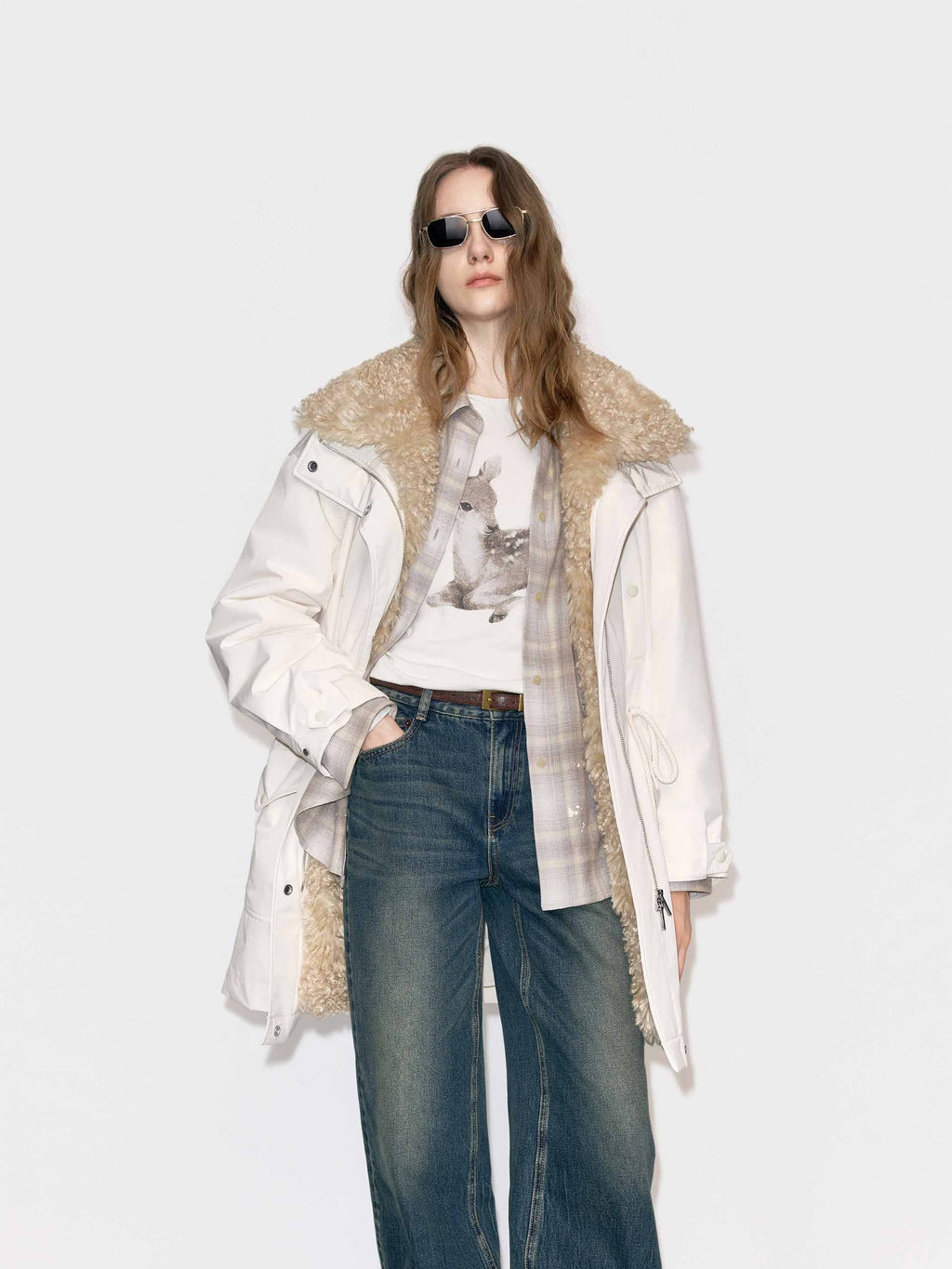 Fur Collar Drawstring Down Jacket