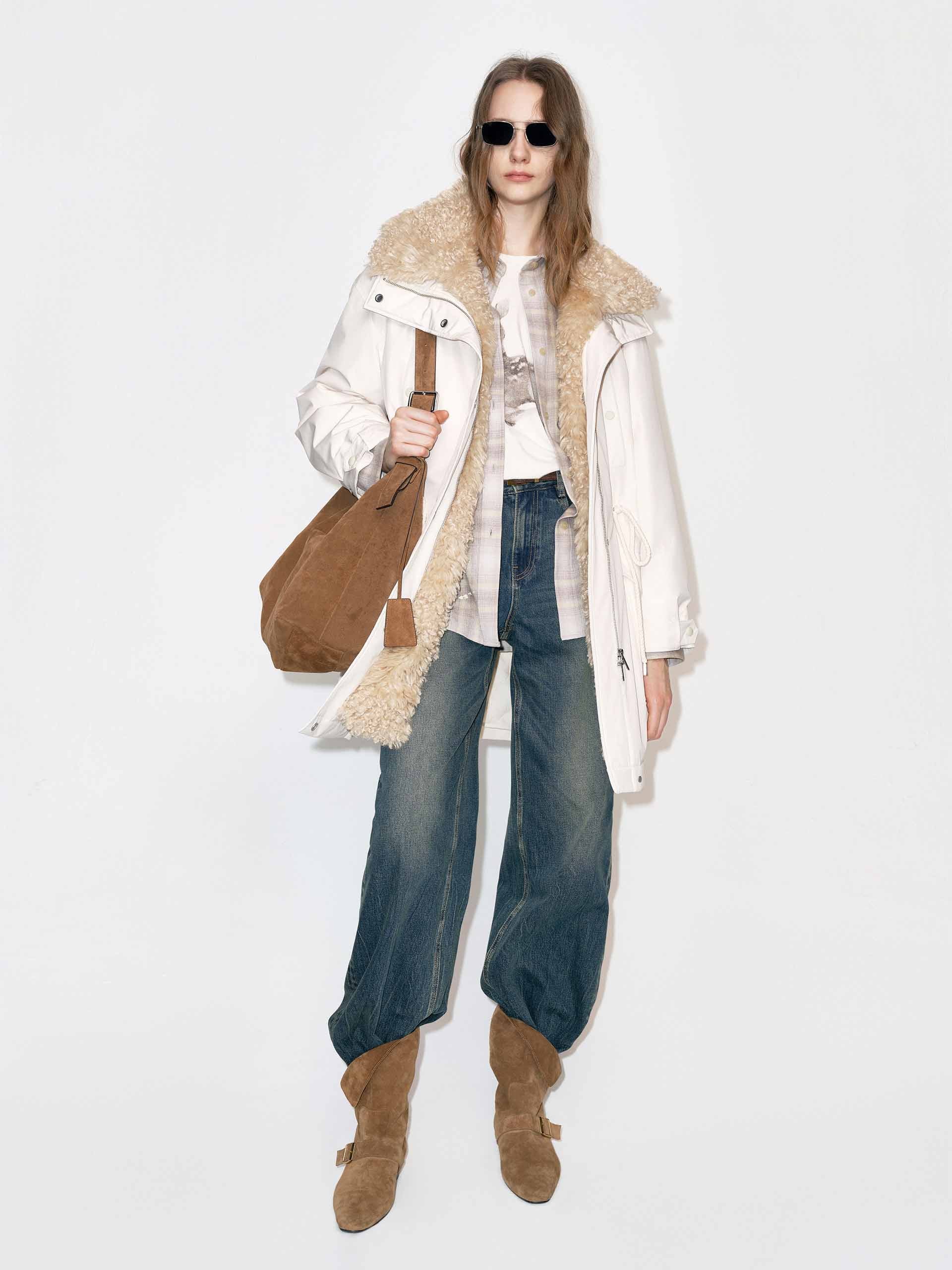 Fur Collar Drawstring Down Jacket