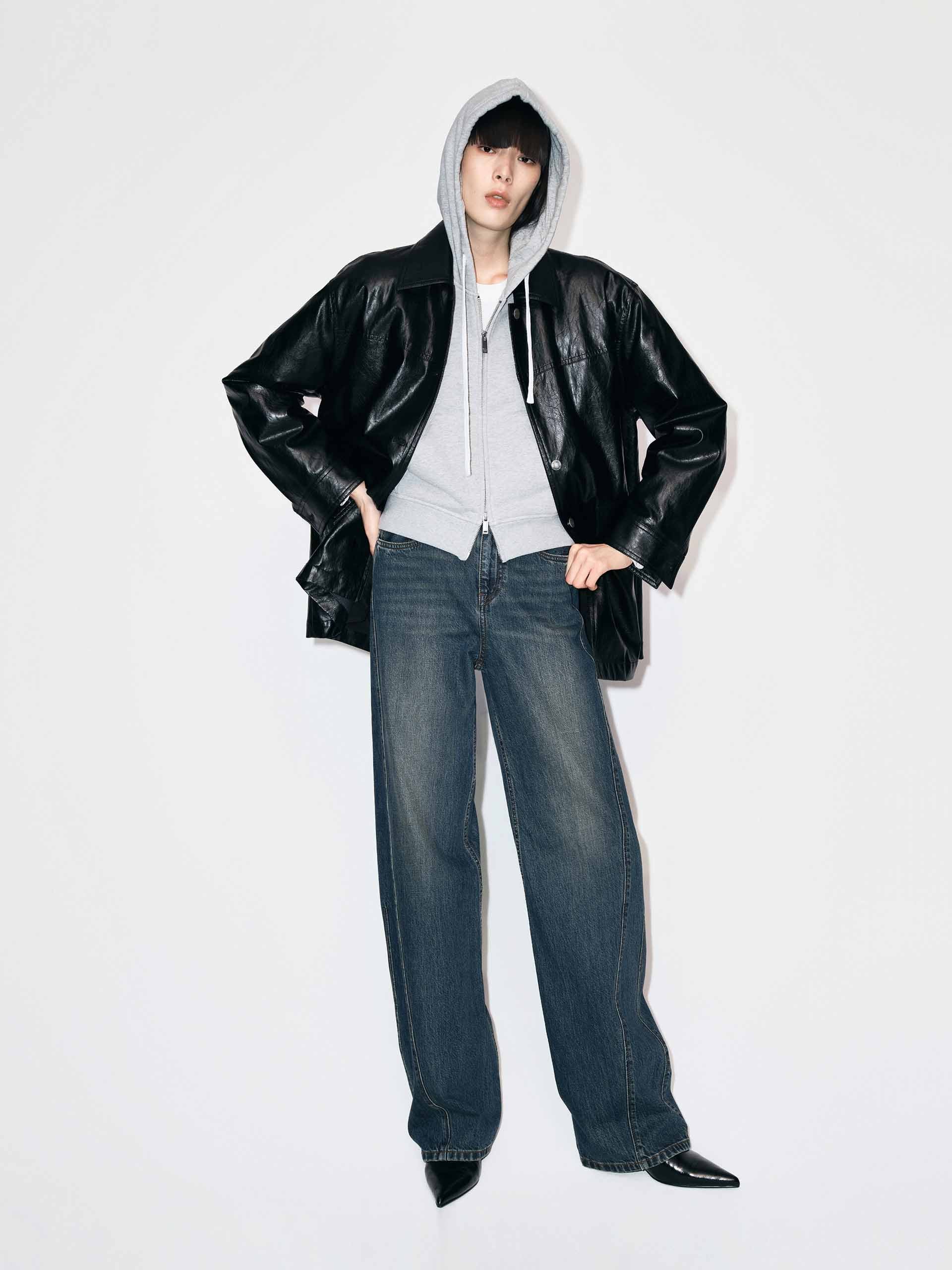 Button Leather Down Jacket