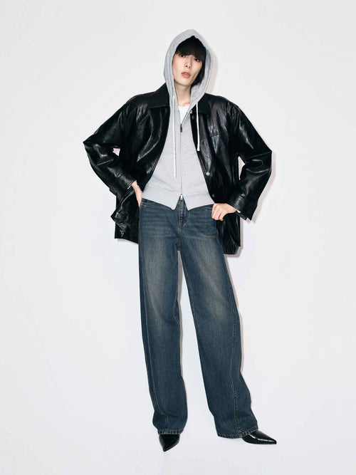 Button Leather Down Jacket