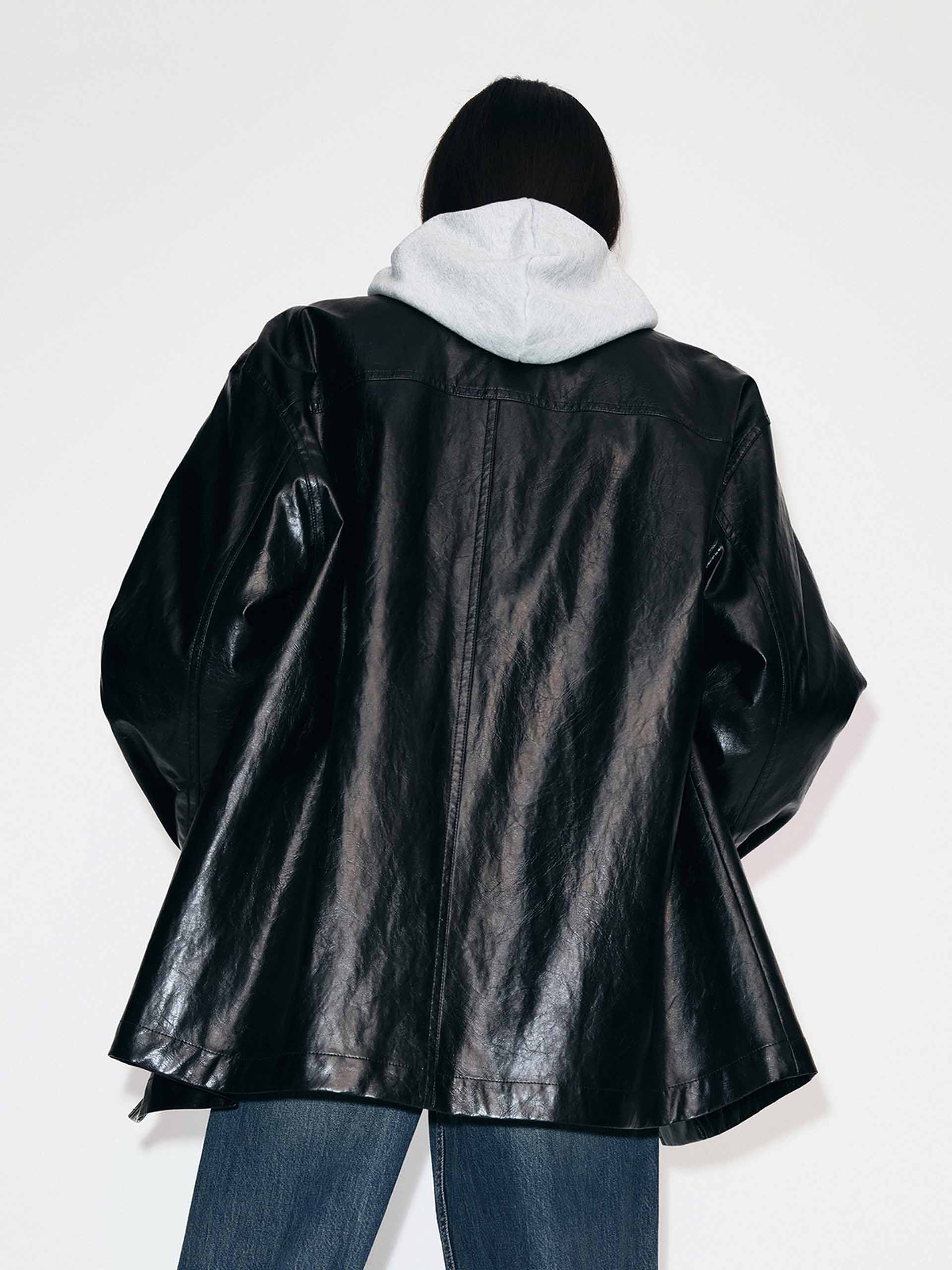 Button Leather Down Jacket