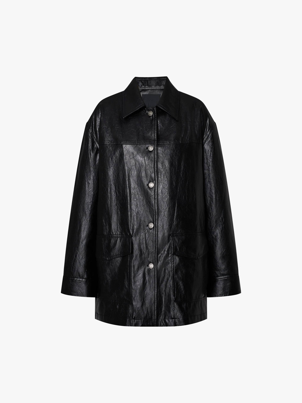 Button Leather Down Jacket
