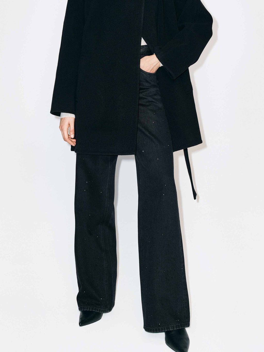 Black Rhinestone Straight Jeans