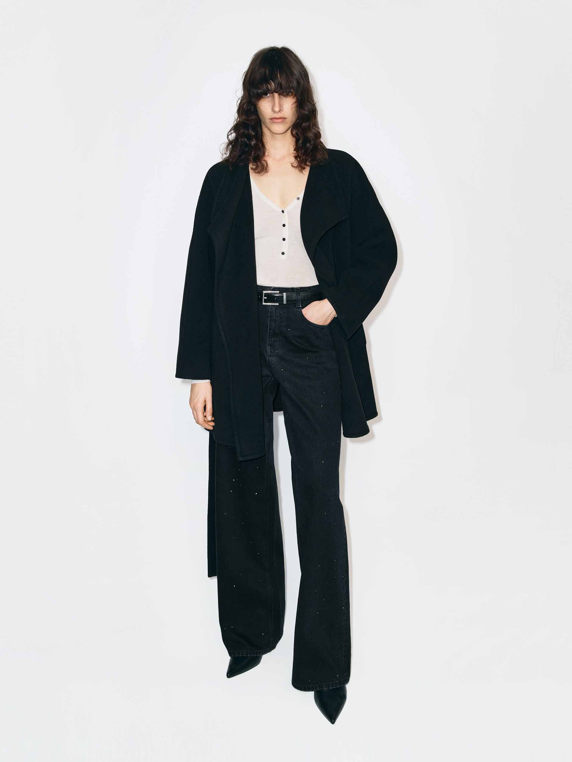 Black Rhinestone Straight Jeans