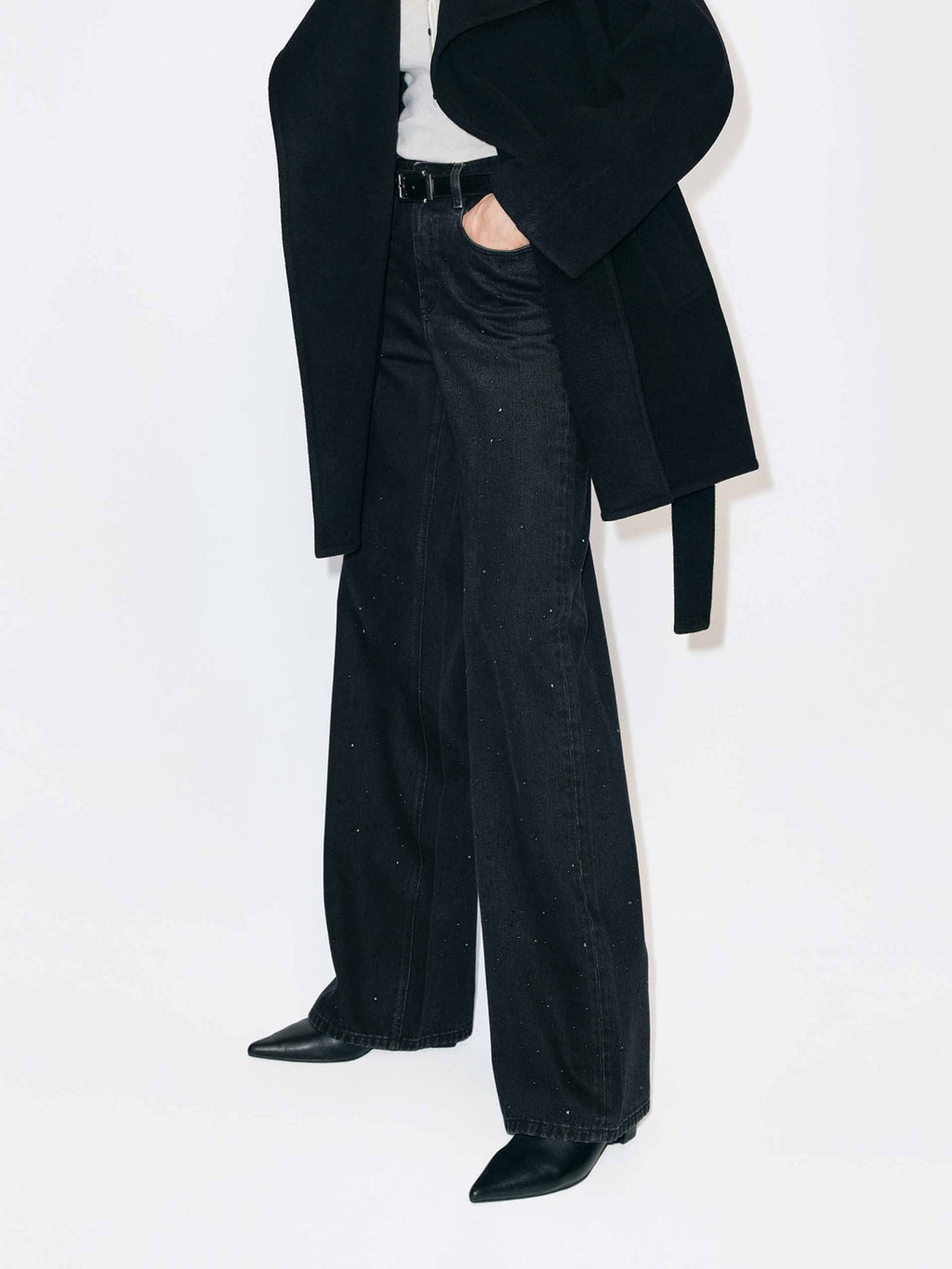 Black Rhinestone Straight Jeans