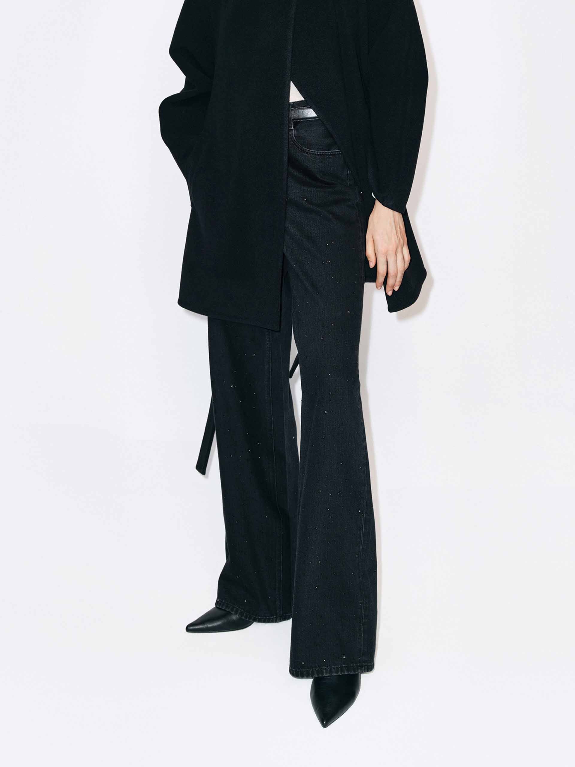 Black Rhinestone Straight Jeans